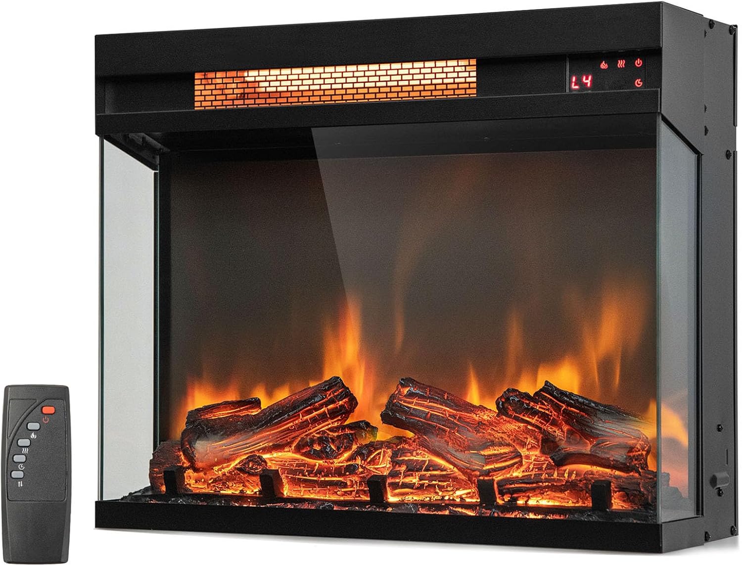 ORALNER Electric Fireplace Insert 23 Inch, 3-Sided Glass Fireplace Heater w/Remote Control & 8H Timer, Thermostat, Overheat Protection, Indoor Recessed Fireplace Insert for TV Stand, 1500W, Black
