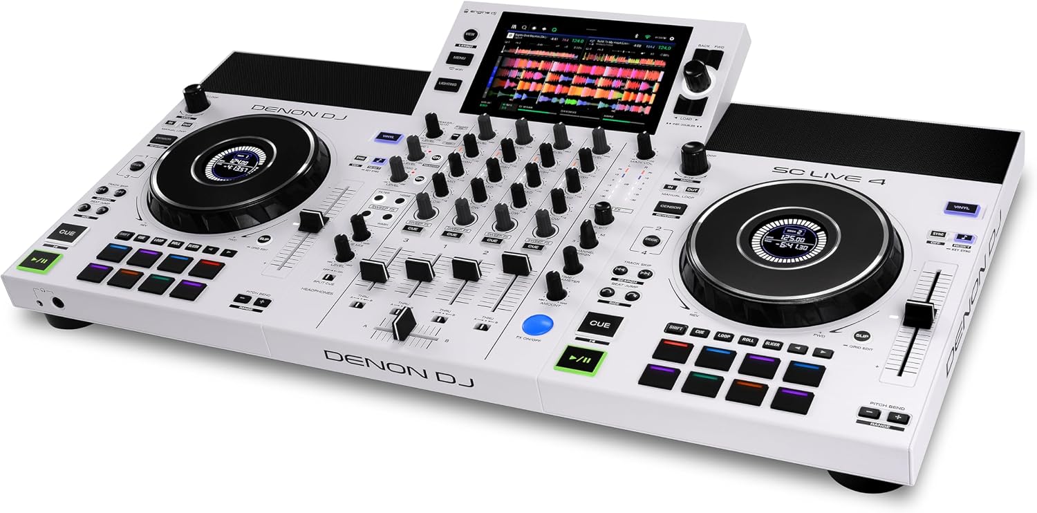 Denon DJ SC LIVE 4 WHITE - Standalone DJ Controller with Stems on 4-Decks, Wi-Fi Streaming, Build-in Speakers, Serato DJ and Virtual DJ Compatible