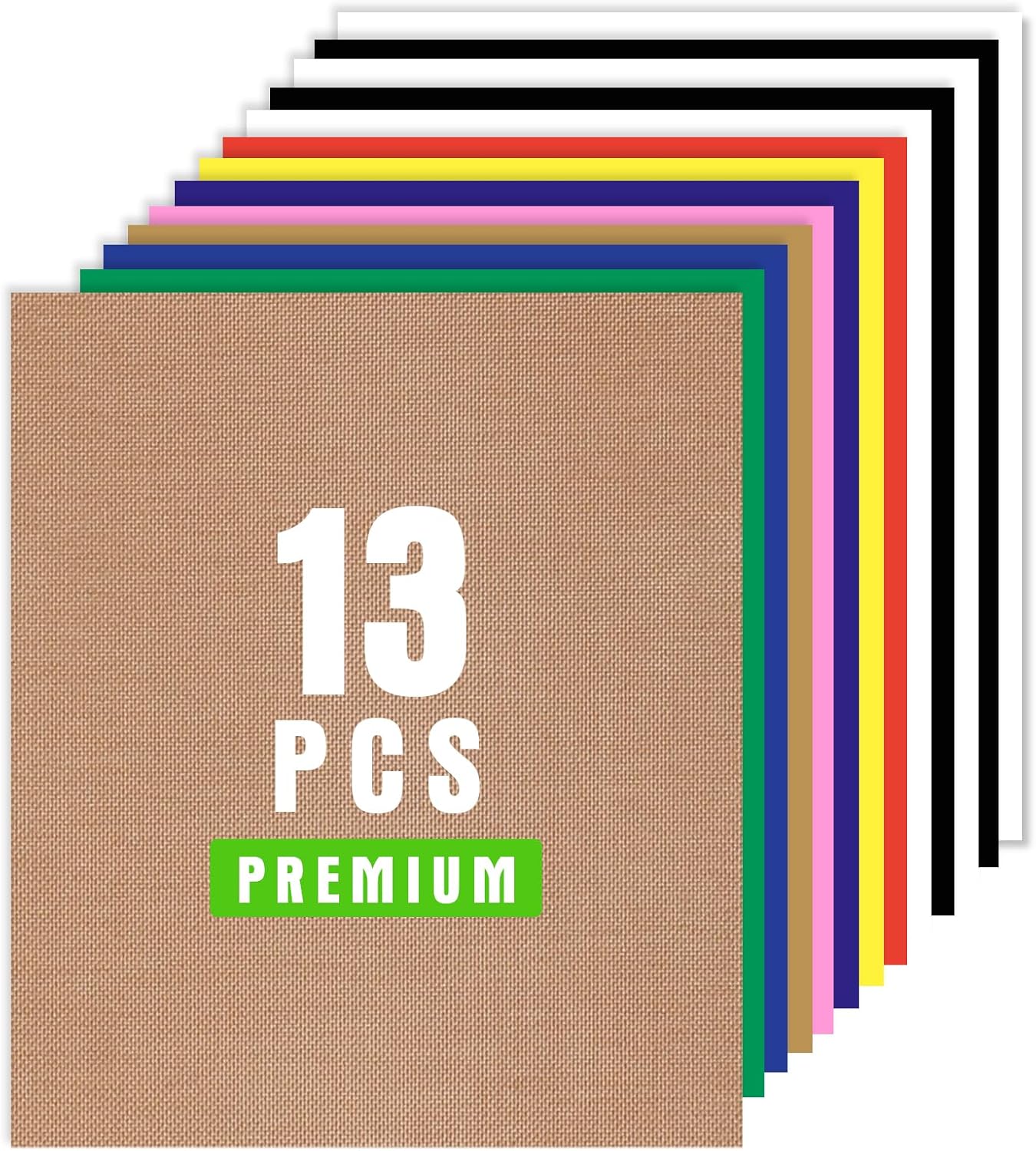XSEINO HTV Heat Transfer Vinyl for T-Shirts 12"x10" -13Pack Perfect Iron On Vinyl for Cricut, Silhouette Cameo or Heat Press Machine - 9 Assorted Colors Iron on Vinyl(Total 12in*10ft)