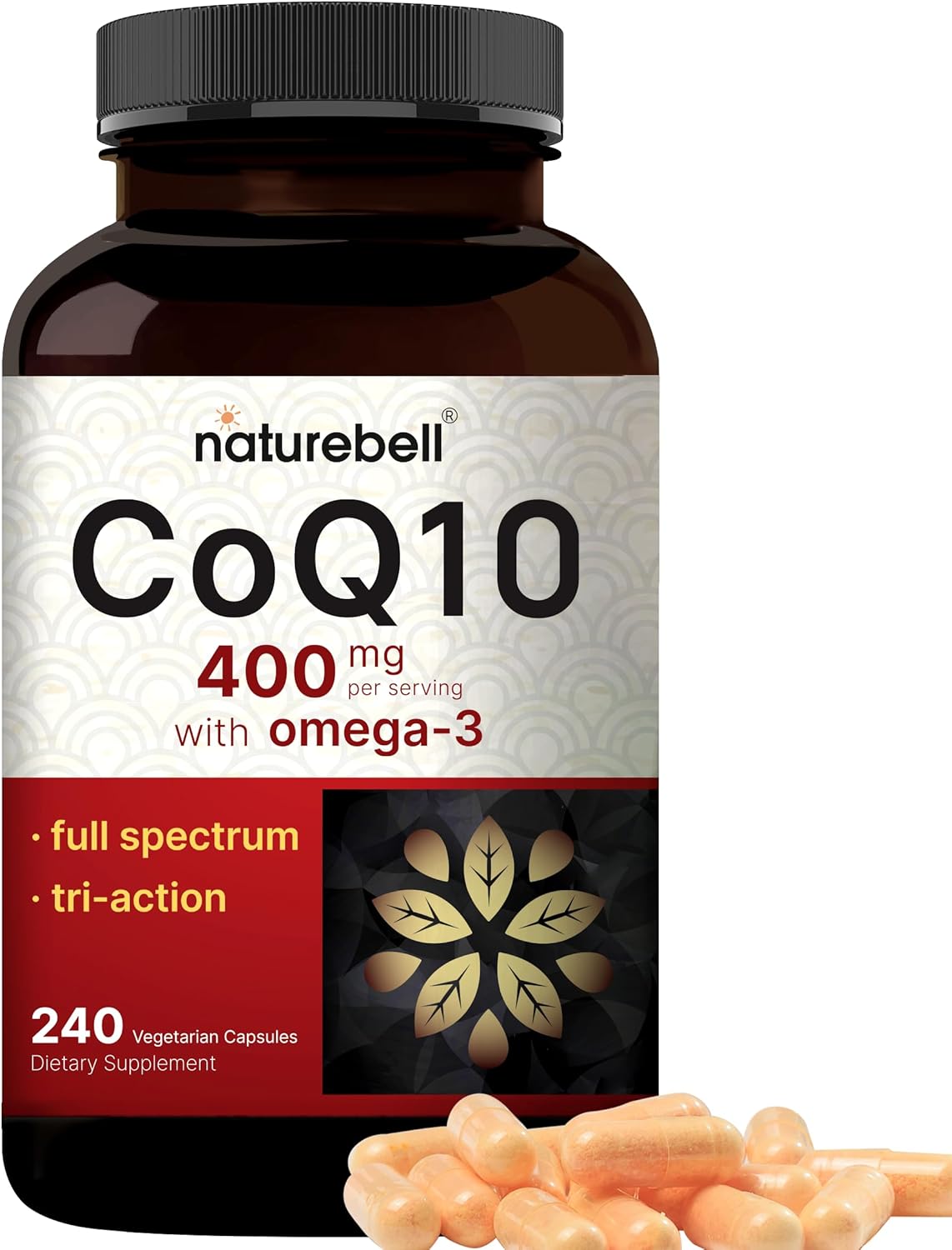 NatureBell CoQ10 400mg with Omega 3 Fatty Acids, 240 Capsules | Stable High Absorption Form – Antioxidant Support for Heart & Energy Health – Extra Strength Coenzyme Q10 Supplement