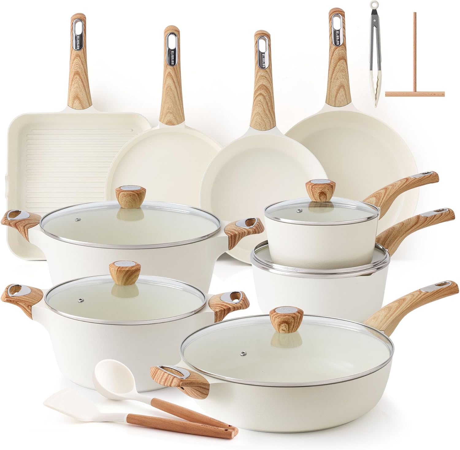 SENSARTE Ceramic Cookware Sets, Pots and Pans Set Non stick, Non toxic Healthy Induction Cookware, 26 Pcs Nonstick Kitchen Cooking Set, w/Frying Pans Set, Saucepans Set