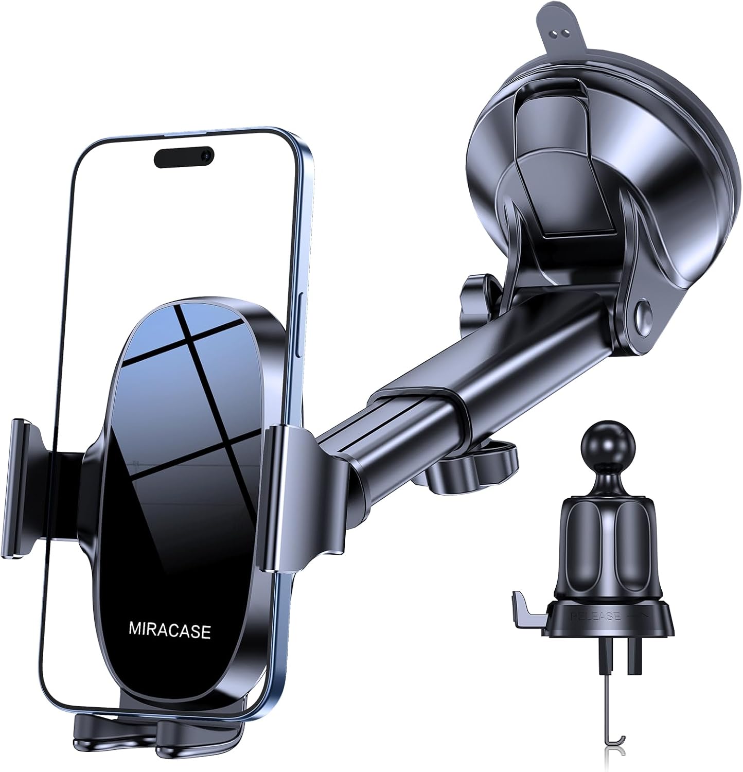Miracase 3-in-1 Cell Phone Holders for Your Car, Universal Car Phone Holder Mount for Dashboard Air Vent Windshield Compatible with iPhone16 15 14 13 12 13 Pro Max Xs XR X, Galaxy Black