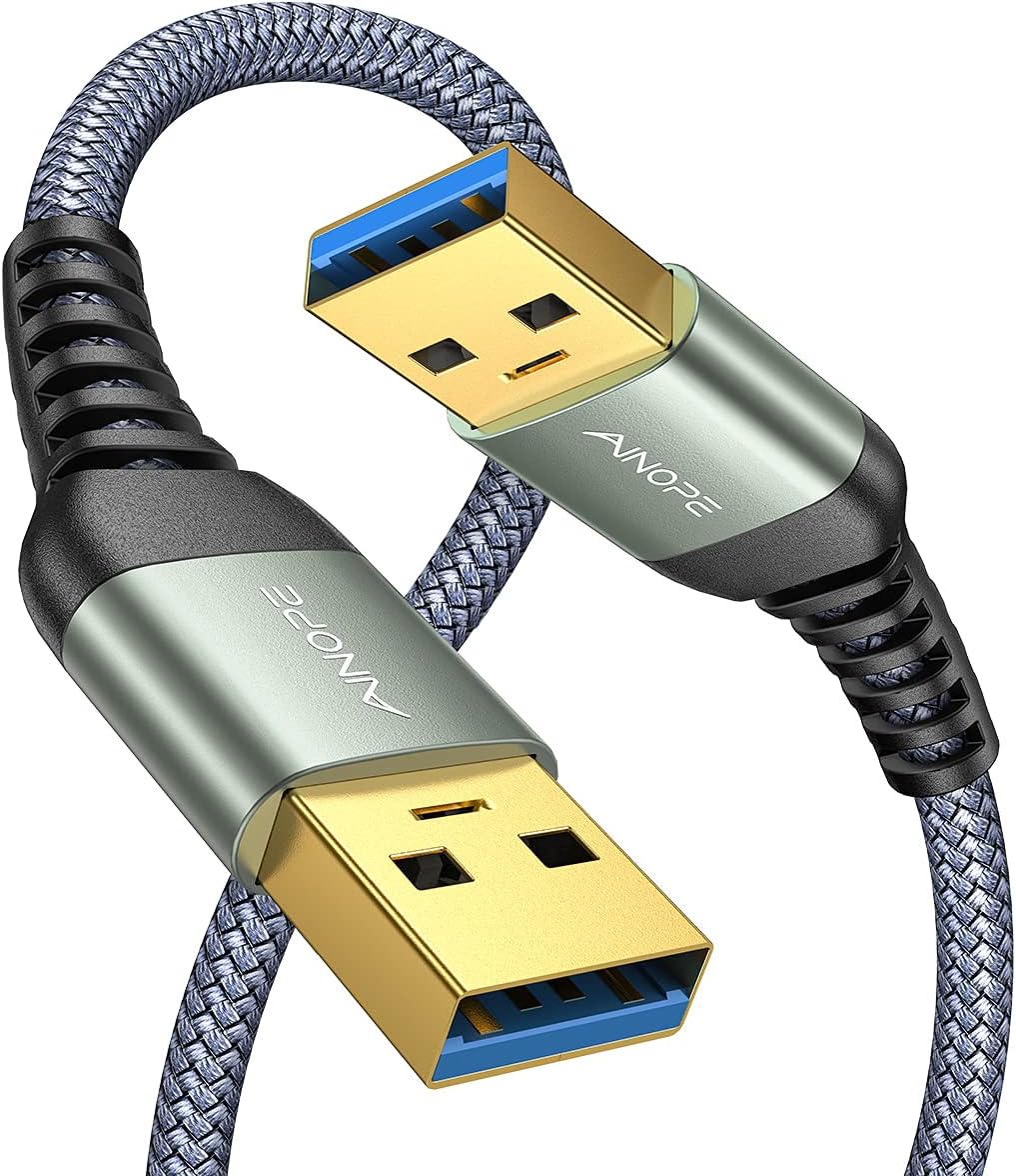 AINOPE USB to USB Cable, USB 3.0 A to A Male to Male Cable [Never Rupture] Double End Type A Cord Compatible with Hard Drive Enclosures, KVM, DVD Player, TV, Laptop Cooler,6.6Ft/Grey