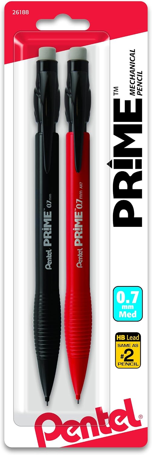 Pentel Prime Mechanical Pencil 0.7Mm Assorted Barrel Colors, Pack of 2 (AX7BP2)