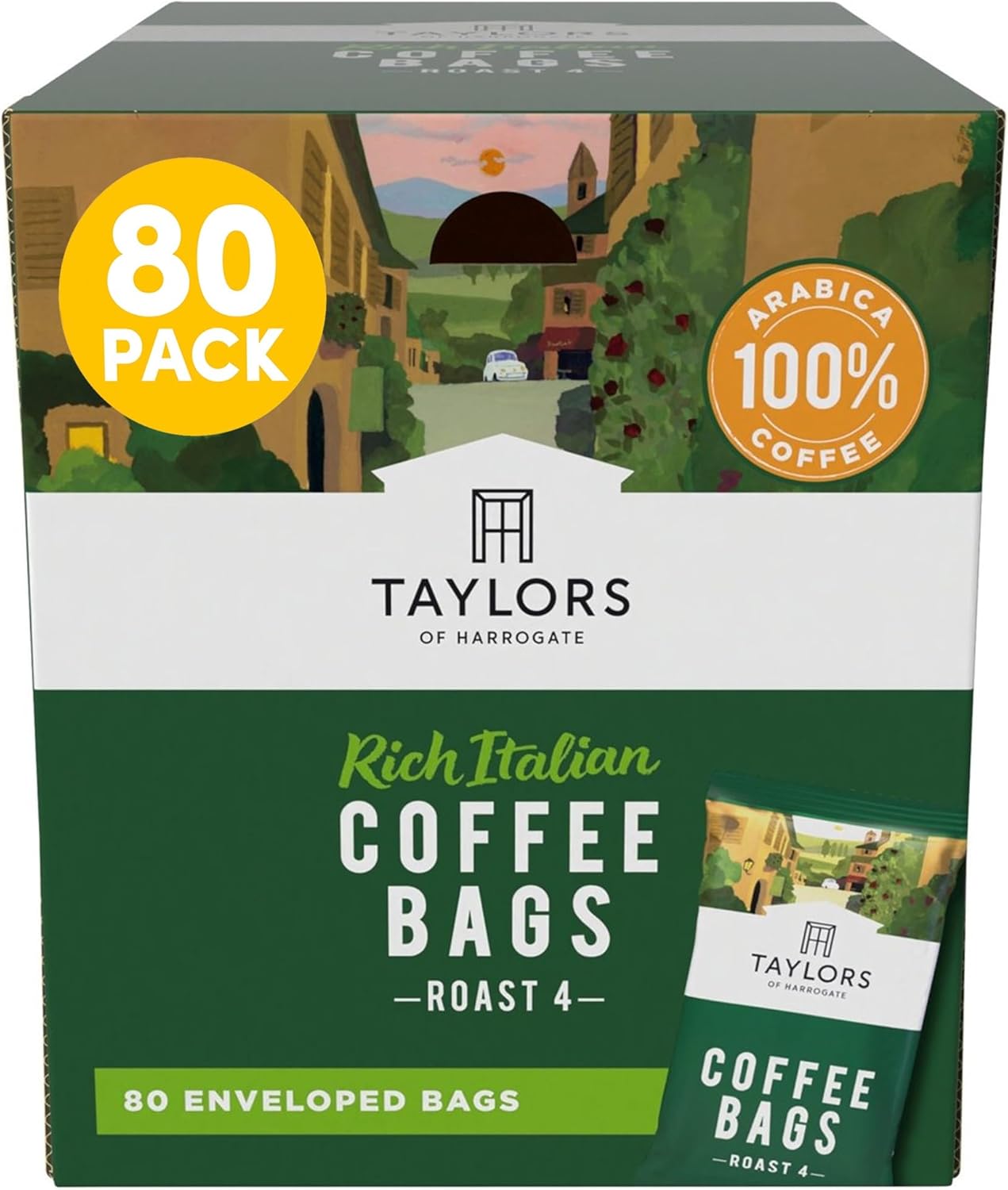 Taylors of Harrogate, Roast 4, Rich Italian Ground Coffee Bags, 80 Enveloped Bags (Pack of 1)