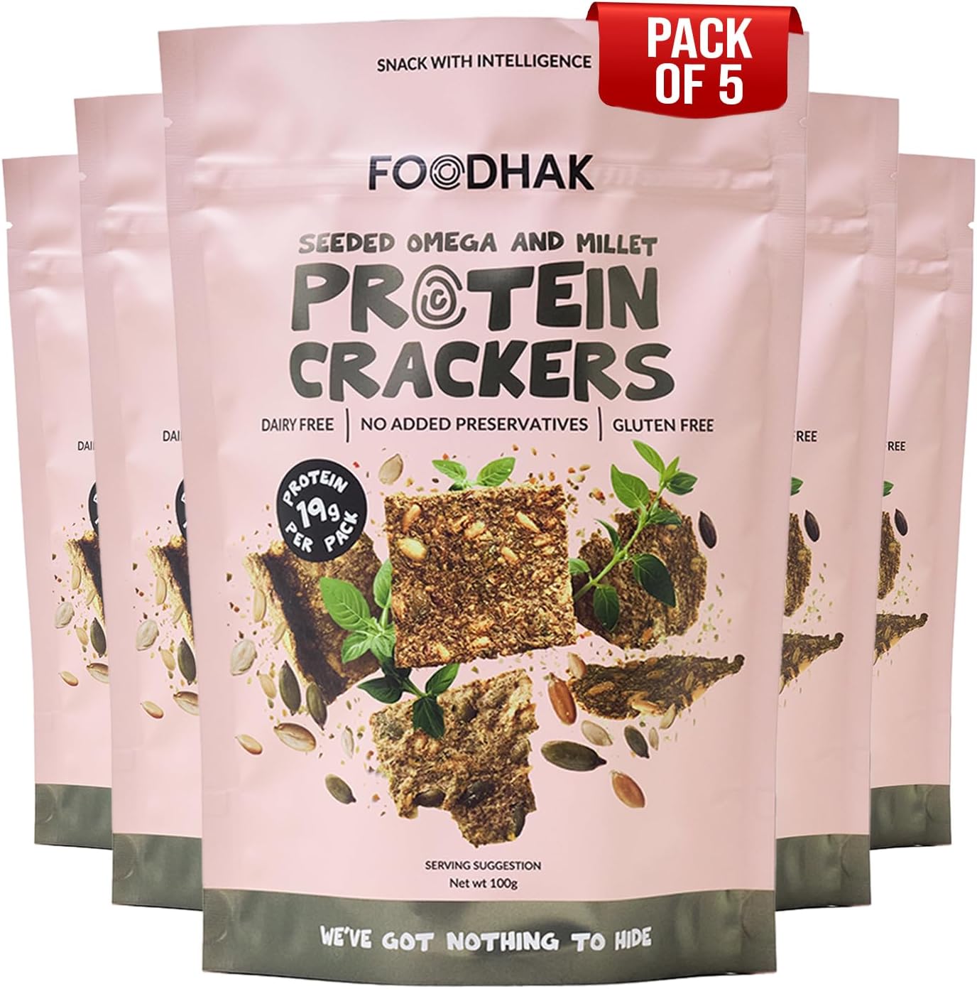 FOODHAK Seeded Omega & Millet Gluten Free Crackers | Pack of 5 x 100g