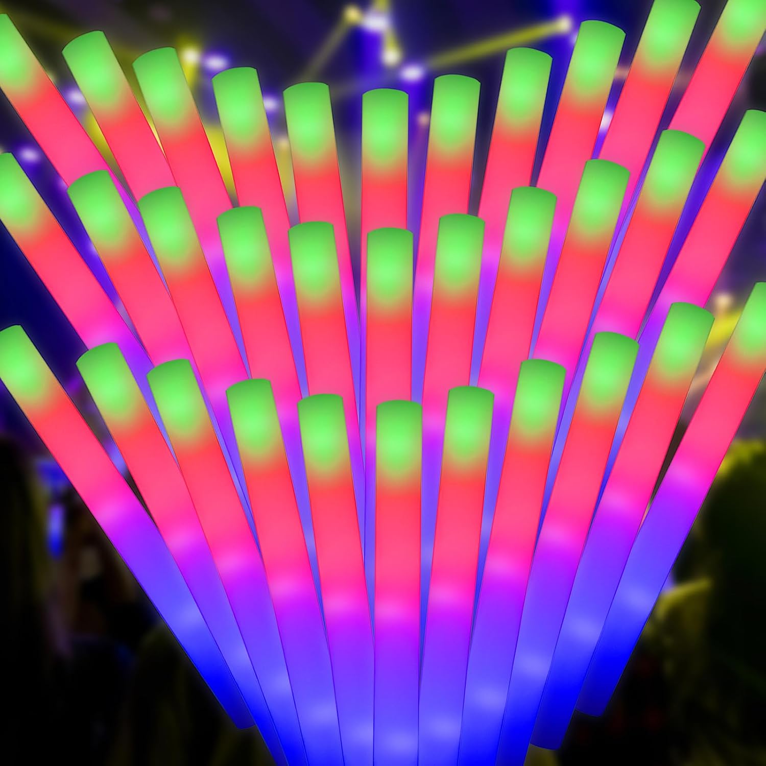 AUOHTOWRT 42pcs Giant Glow Foam Sticks,Light up Batons,Foam Glow Sticks for Wedding,3 Multi-modes Color Flashing Wand for Party Supplies Kids Party,Birthday,Weddings,Gifts for Kids