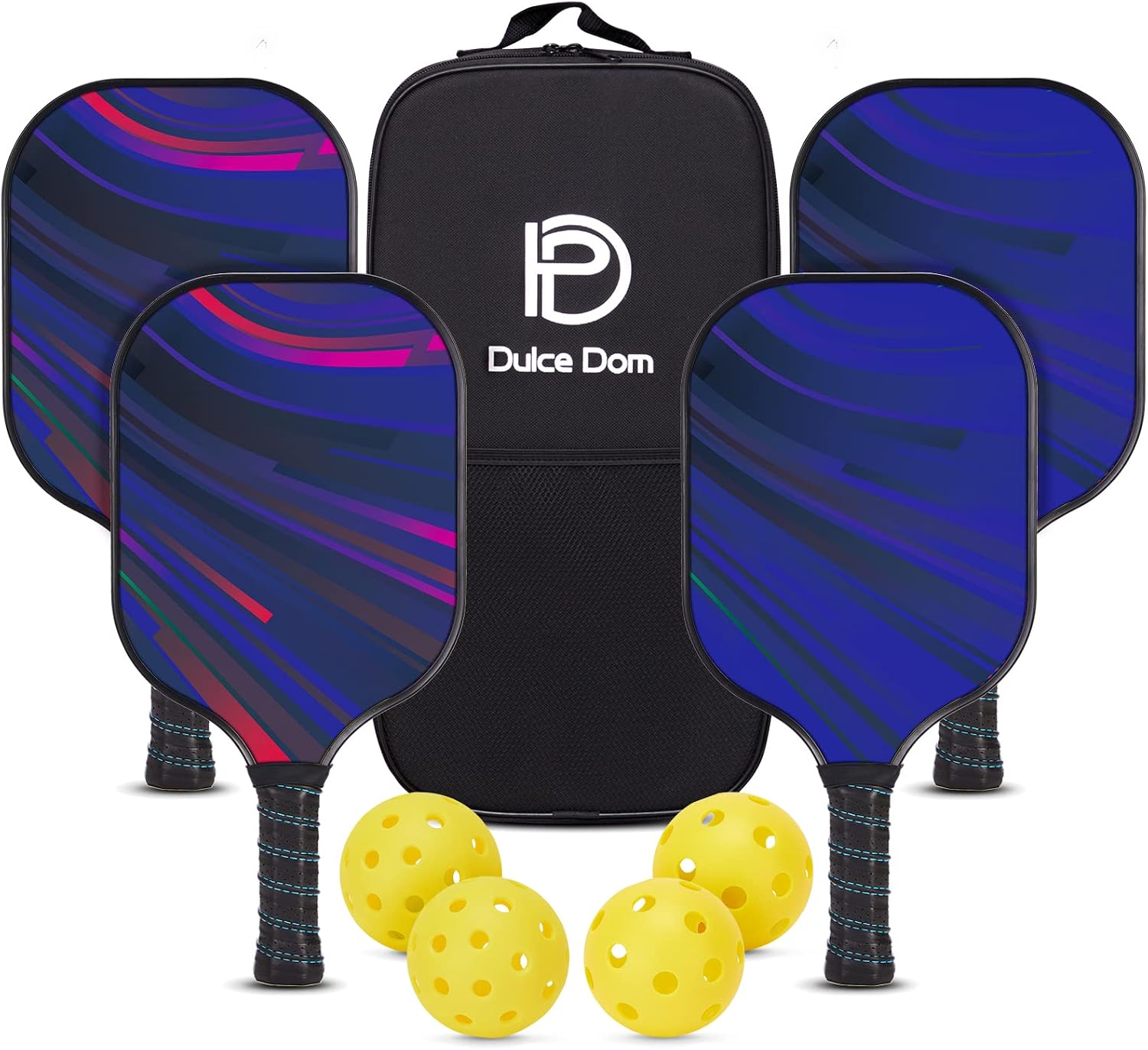 DULCE DOM Pickleball Paddles Set of 2/4 - USAPA Approved, Fiberglass Surface Pickleball Racket with 4 Indoor Outdoor Pickleball Balls and Pickleball Bag, Ideal Training Equipment Gift for Men & Women