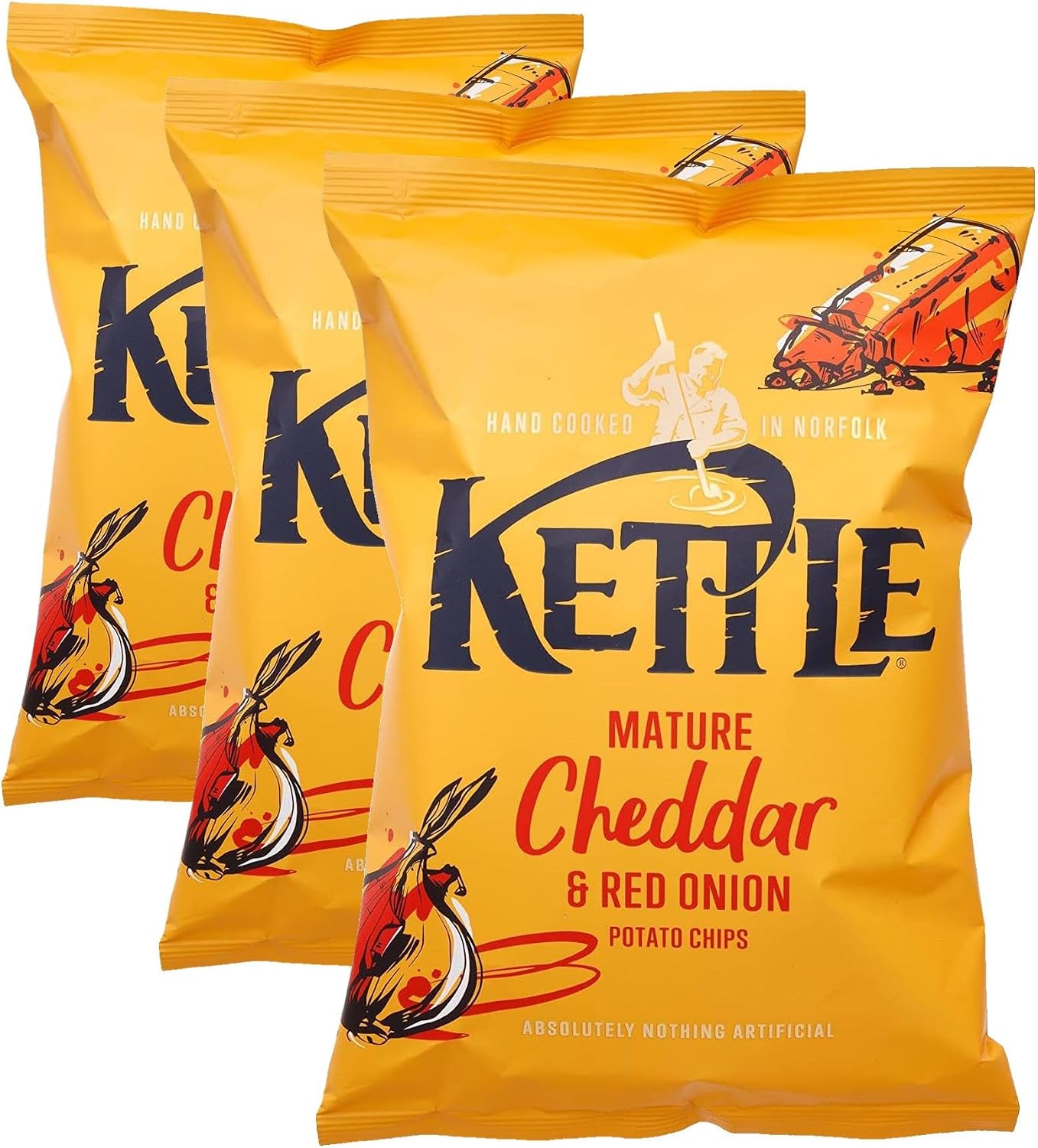 Kettle Mature Cheddar & Red Onion Chips, 130g (Pack of 3)