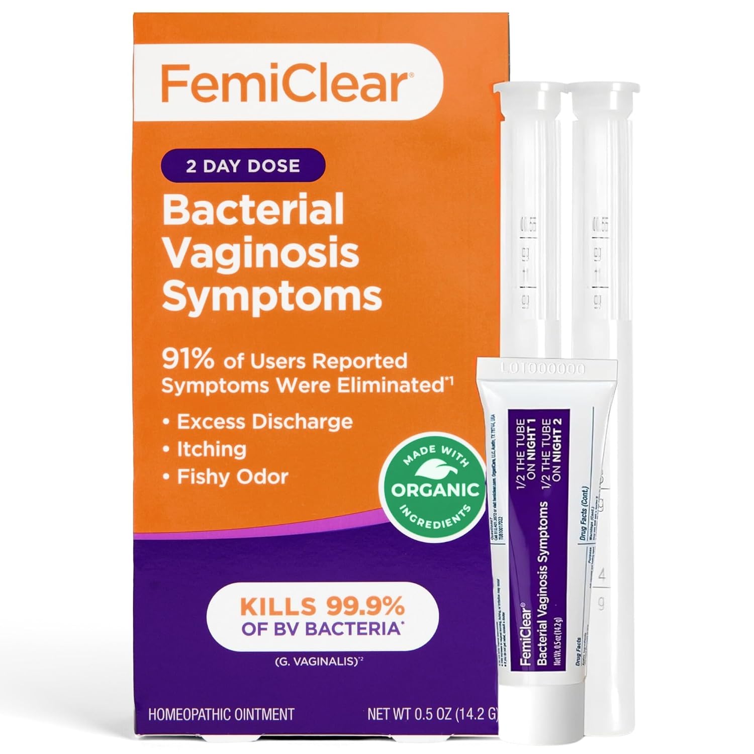FemiClear Bacterial Vaginosis Symptoms Ointment, 2-Day Dose, 0.5 Oz