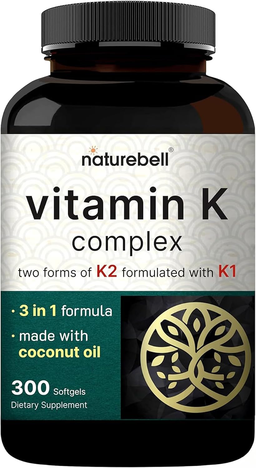 NatureBell Vitamin K Complex 2,600mcg, 300 Softgels | Full Spectrum Bone & Heart Health Support Supplement, High Absorption K1 & K2 MK-4 & MK-7*