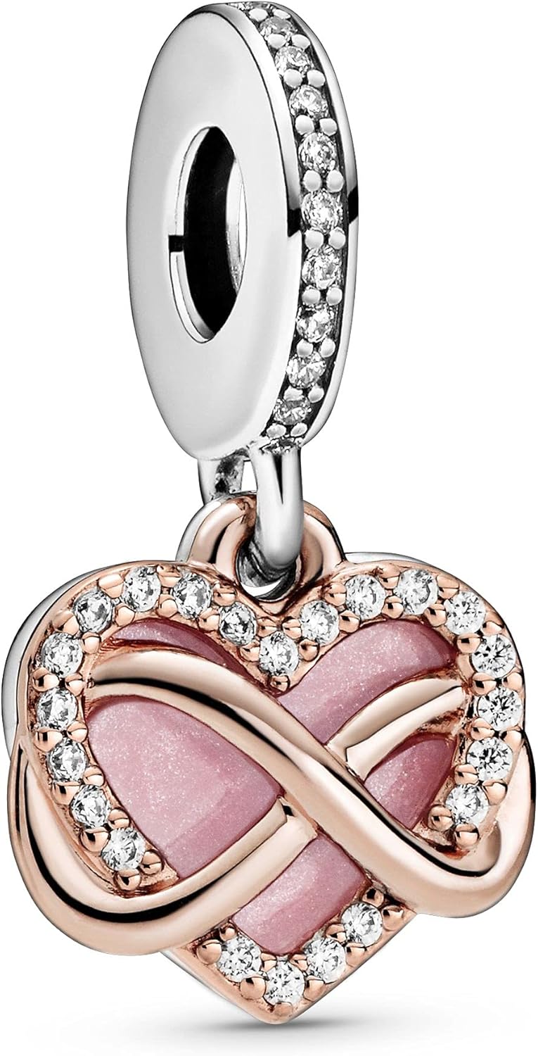PANDORA Sparkling Infinity Heart Dangle Charm Bracelet Charm Moments Bracelets - Stunning Women's Jewelry - Made Rose, Sterling Silver, Cubic Zirconia & Enamel
