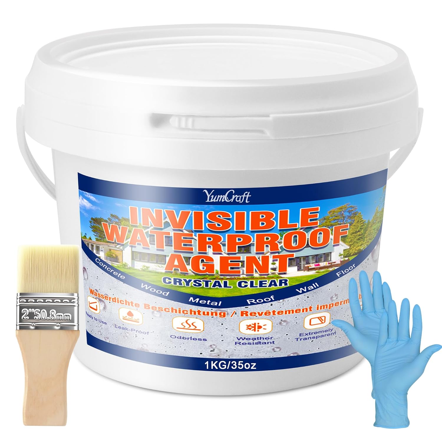 1000g Liquid Waterproof Sealant Clear, Anti-Leaking Sealant Agent, Transparent Waterproof Polyurethane Coating Repair Leak Agent for Roofs, Bathroom, Walls, Kitchen, Garden, Indoor & Outdoor Sealer