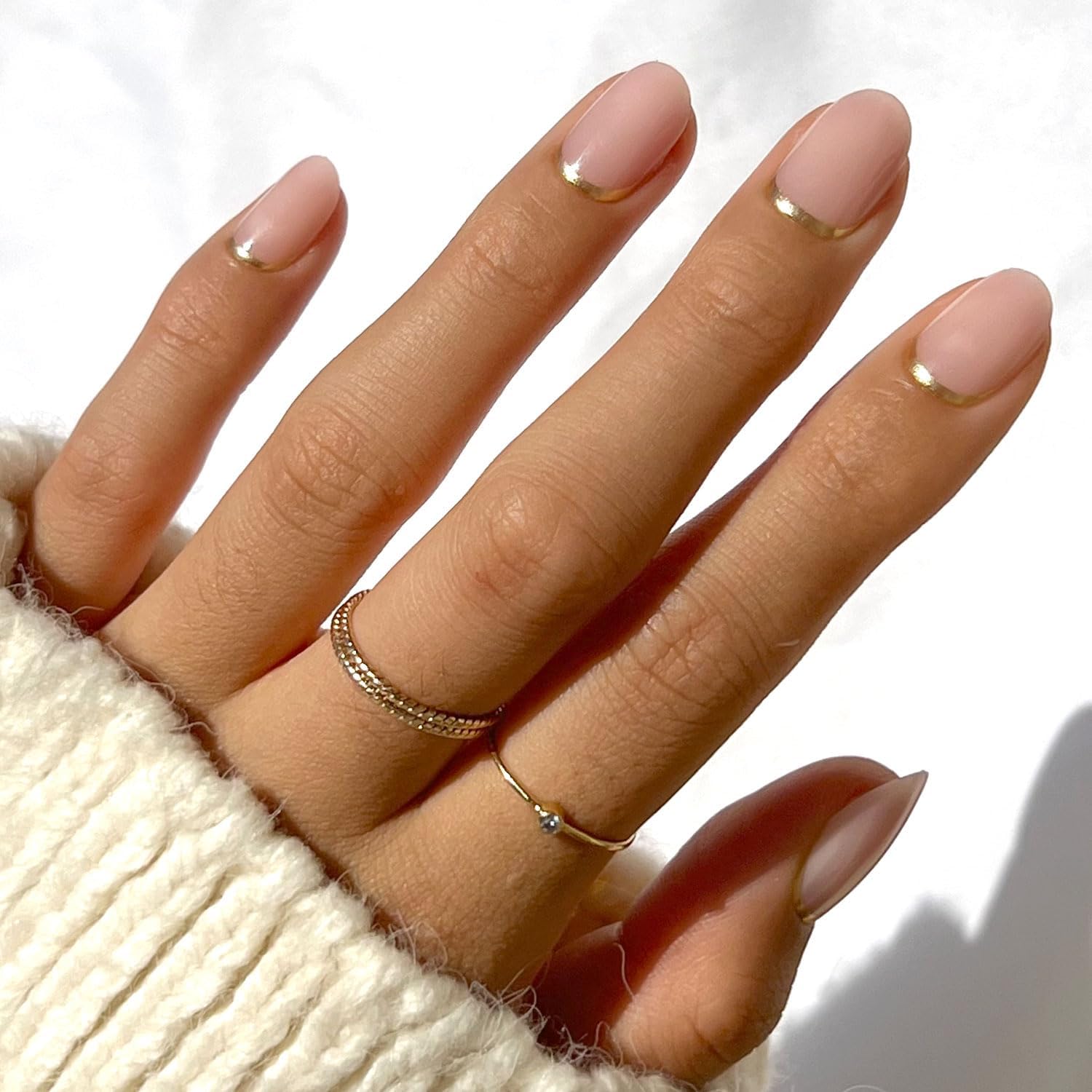 Glamnetic Press On Nails - Goal Digger | Glossy, Semi-Transparent, Short Round Nails, Reusable | 12 Sizes - 30 Nail Kit with Glue