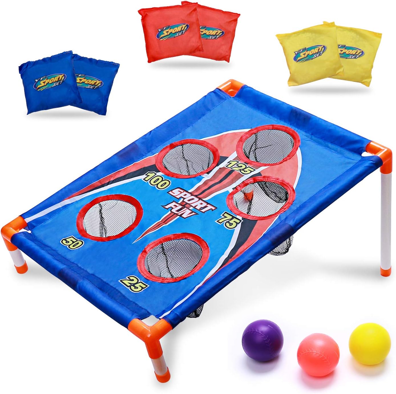 HomeMall Bean Bag Toss Games Set, Cornhole Outdoor Family Target Throwing Garden Game with 6 Bean Bags and 3 Balls, Carnival Party Toss Games for Kids Adults Boys Girls