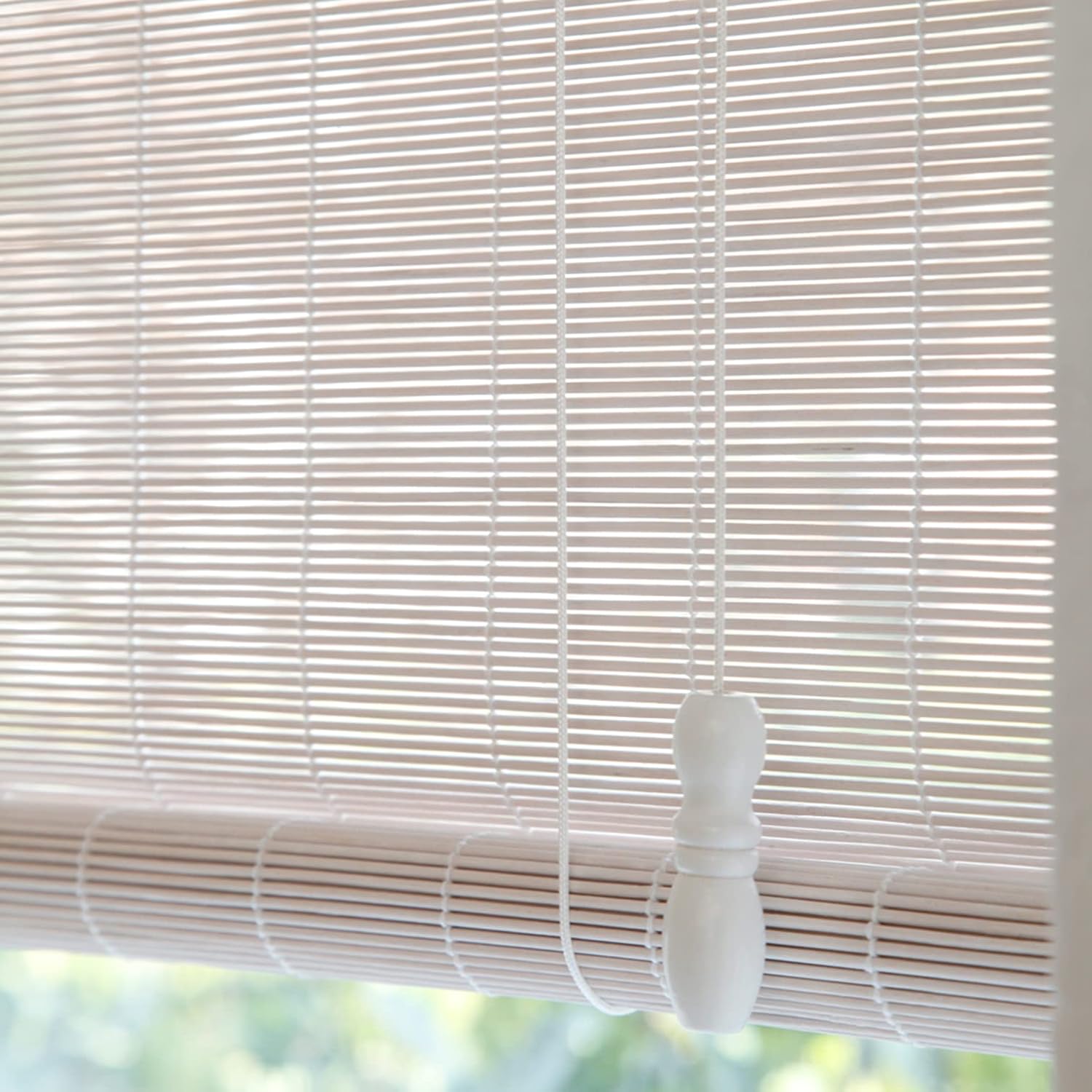 White Bamboo Roller Blind,Natural Roman Roller Shades,Light Filtering Roll Up Shutter,Wood Window Shades Blinds with Lift,Blackout Curtain for Indoor Home,Office,Kitchen,Custom (W60xH100cm/24x39in)