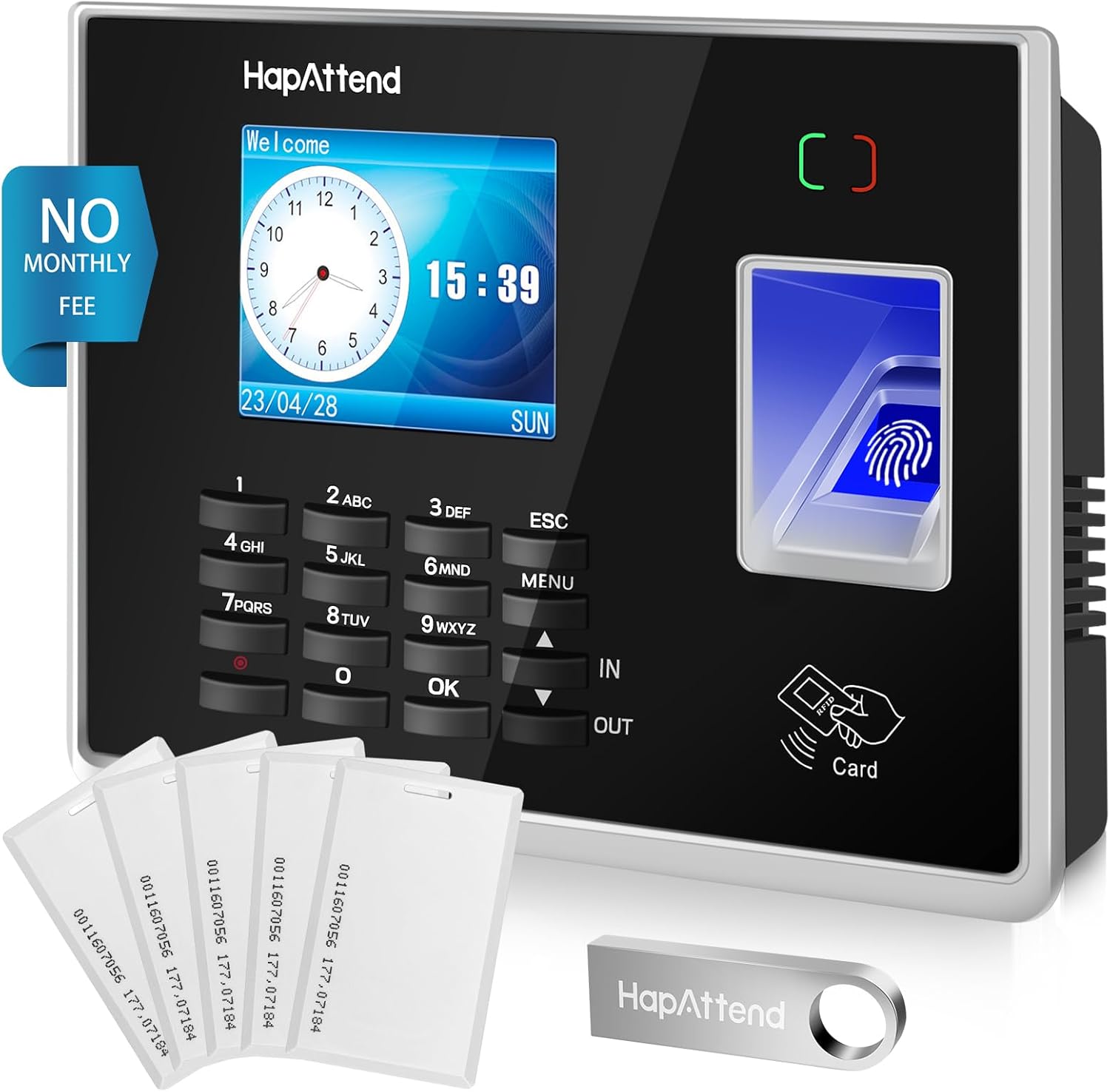 Clocking in Machine - Fingerprint Time Clocks for Employees Small Business Automatic Calculate Hours, H2 Standalone Card Scanner Attendance Machine with 5 RFID Cards (0 Monthly Fees)