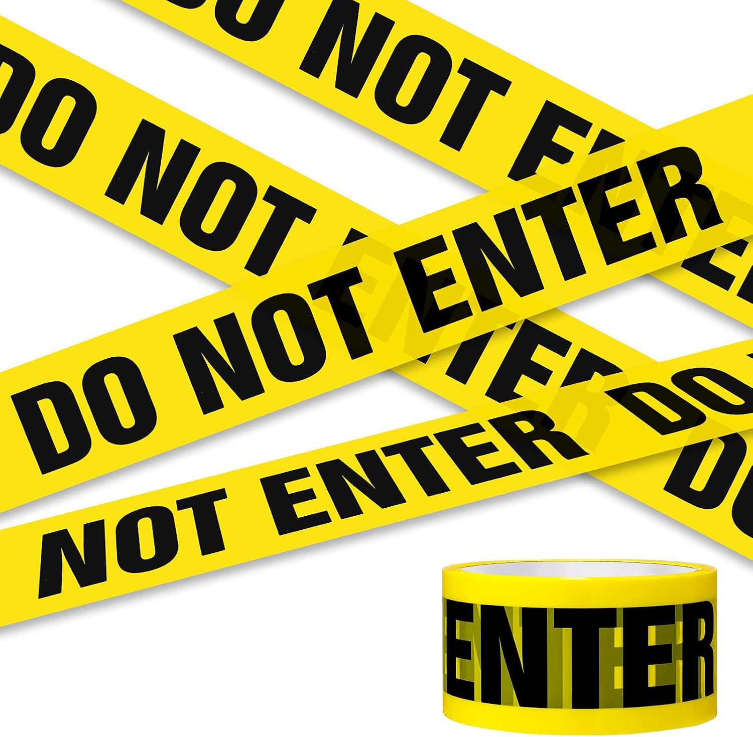 DO NOT ENTER Tape, Yellow Warning Tape Self-adhesive Barricade Safety Tapes with Bold Black Font Text, Maximum Readability for Halloween Decorations Workplace Danger Areas - 25 M x 4.8 CM