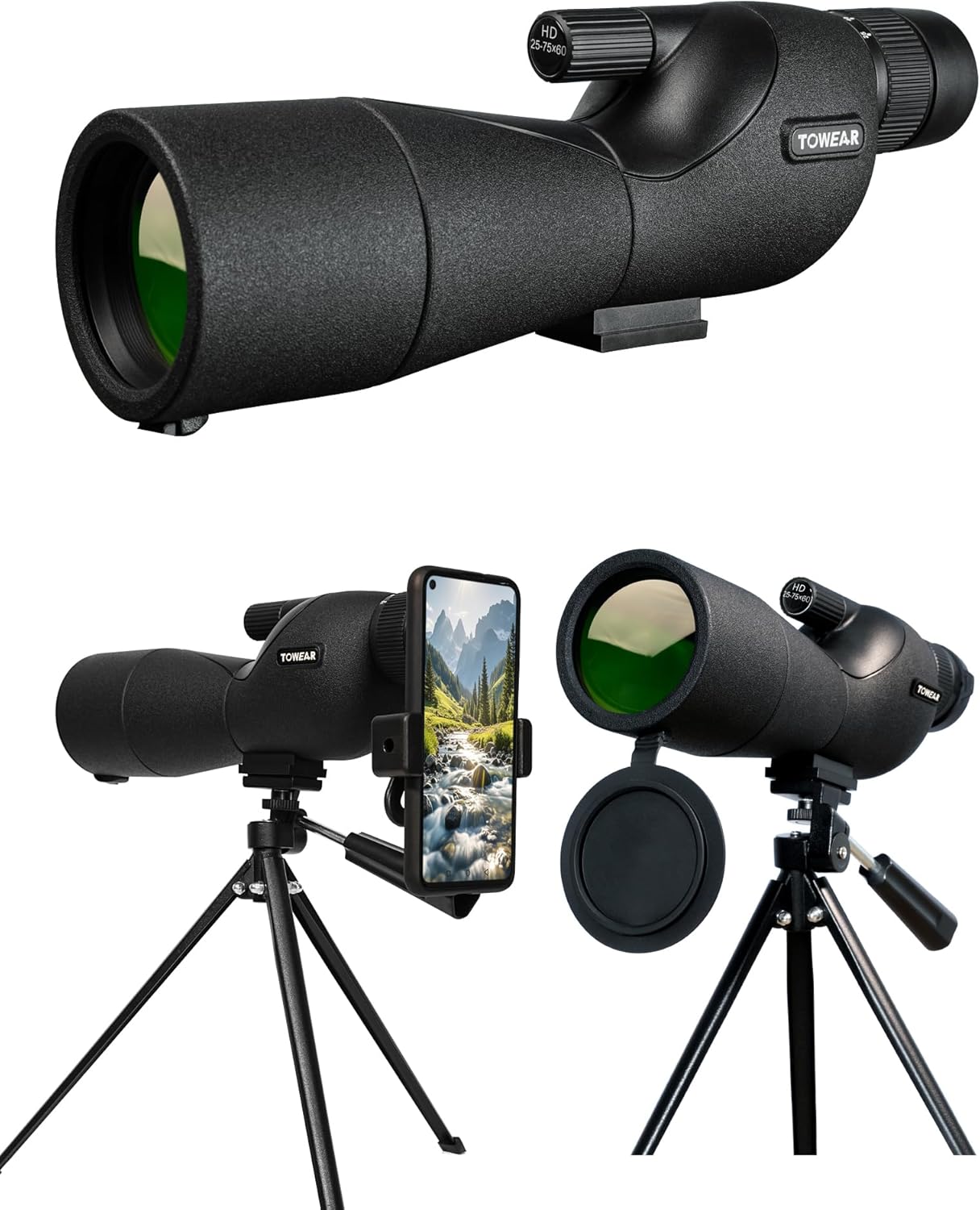 Spotting Scope Monocular Telescope High Magnification HD 25-75x60 Variable Multiplier Low Light Night Vision For Target Shooting Hunting Bird Watching Wildlife Scenery