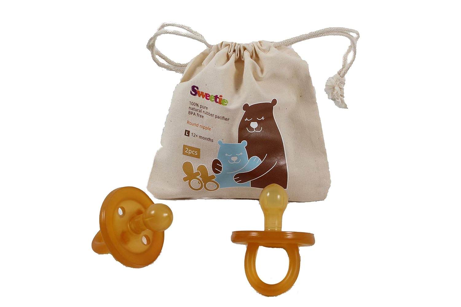 Sweetie Rubber Pacifier Natural Rubber Pacifier Rounded 2 Count (6-12 Month/Medium)