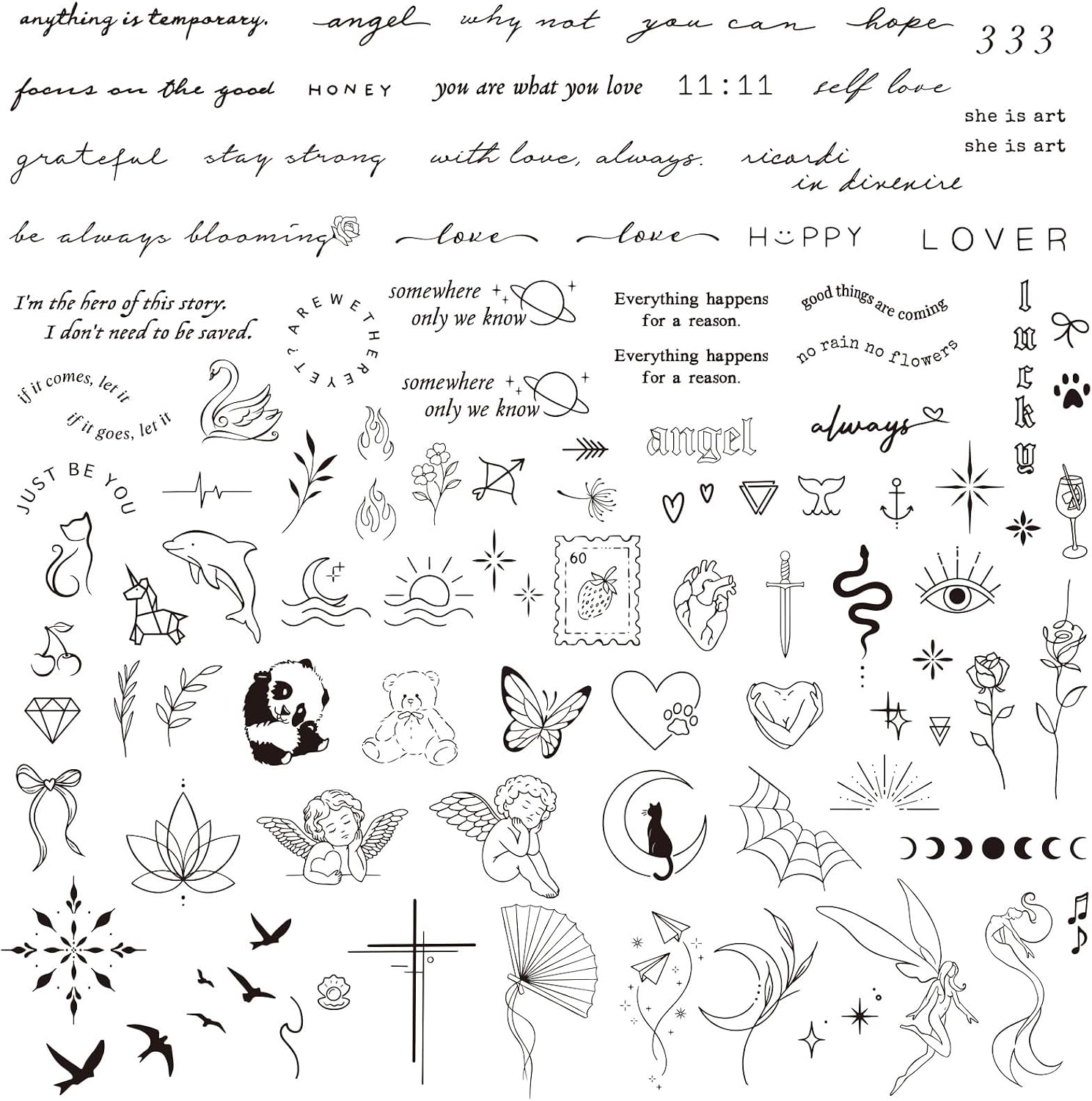 3 Sheets 100pcs Small Temporary Tattoos for Women - Semi Permanent Waterproof Fake Tattoos for Makeup Accessories