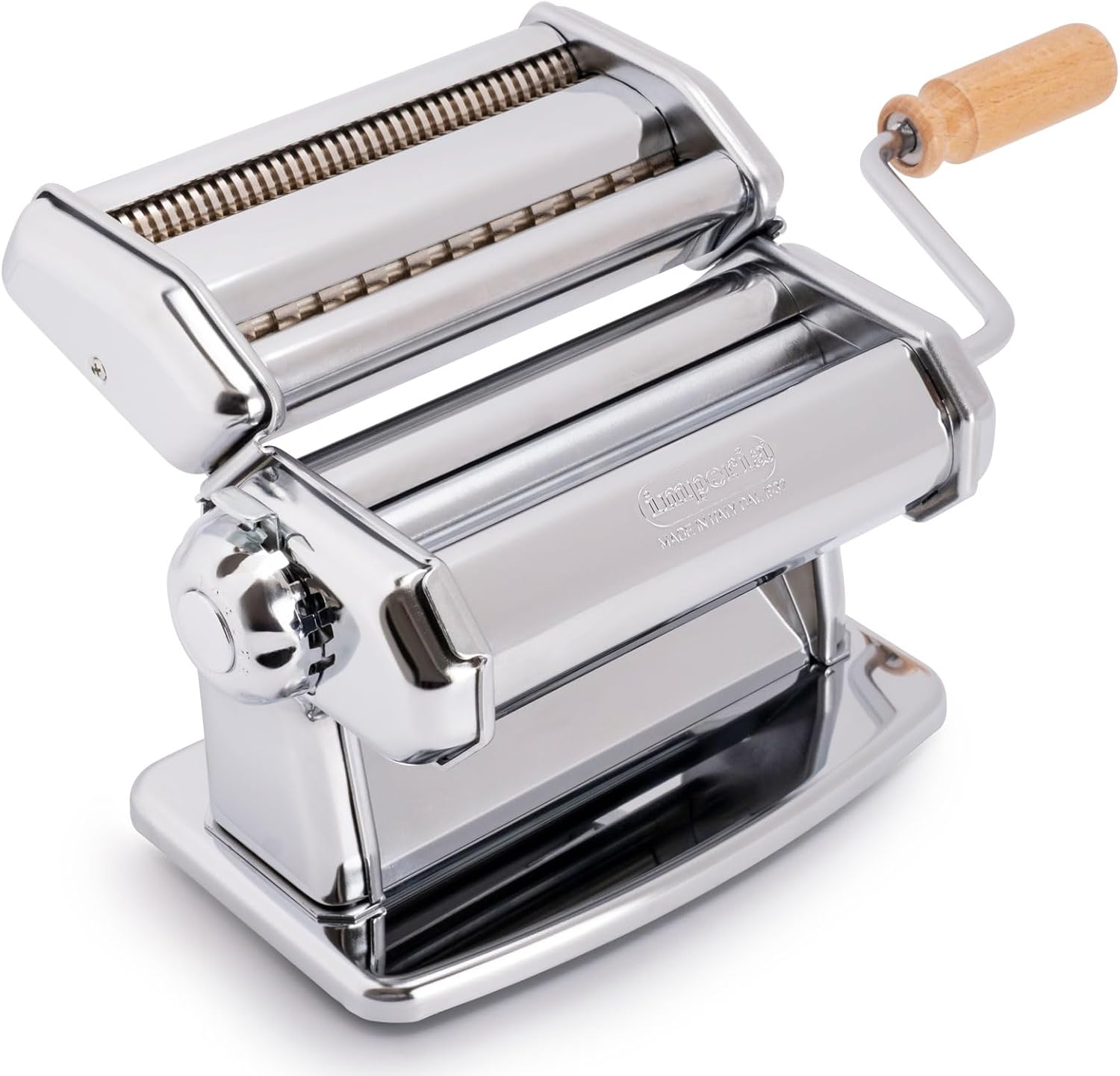Imperia New IPASTA Pasta Machine 100% Made in Italy Fresh Steel Pasta Machine Manual Dough Scraper with Crank Creates a Sheet for Lasagne, Tagliolini, Fettuccine, Chromed