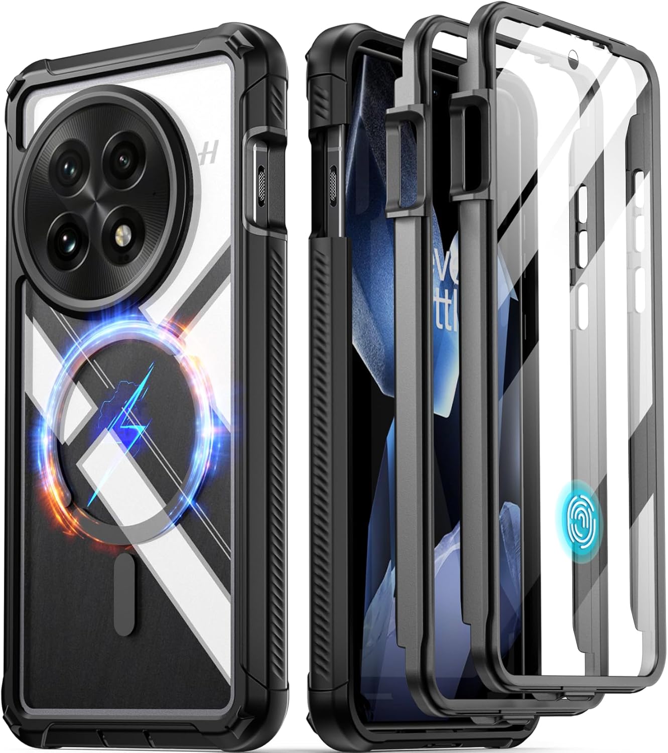 Poetic Guardian Case for OnePlus 13 5G, Built-in Screen Protector [Work with Fingerprint ID], [2 Front Frame] Full Body Shockproof Rugged Clear Cover Case, Black/Clear