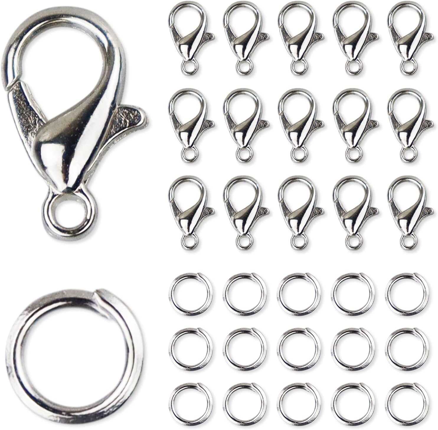 170PCS Lobster Clasp with Open Jump Ring Set, Jewelry Bracelet Connectors Necklace Clasp Bracelet Clasp Jump Rings for Jewelry Making (Silver)