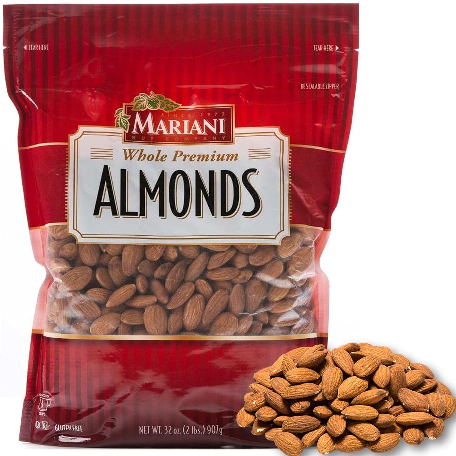 Mariani Nut - Premium California Almonds - Gluten Free, Kosher Certified - Stand Up 2lb Bag (Pack of 1) (Whole Almonds)