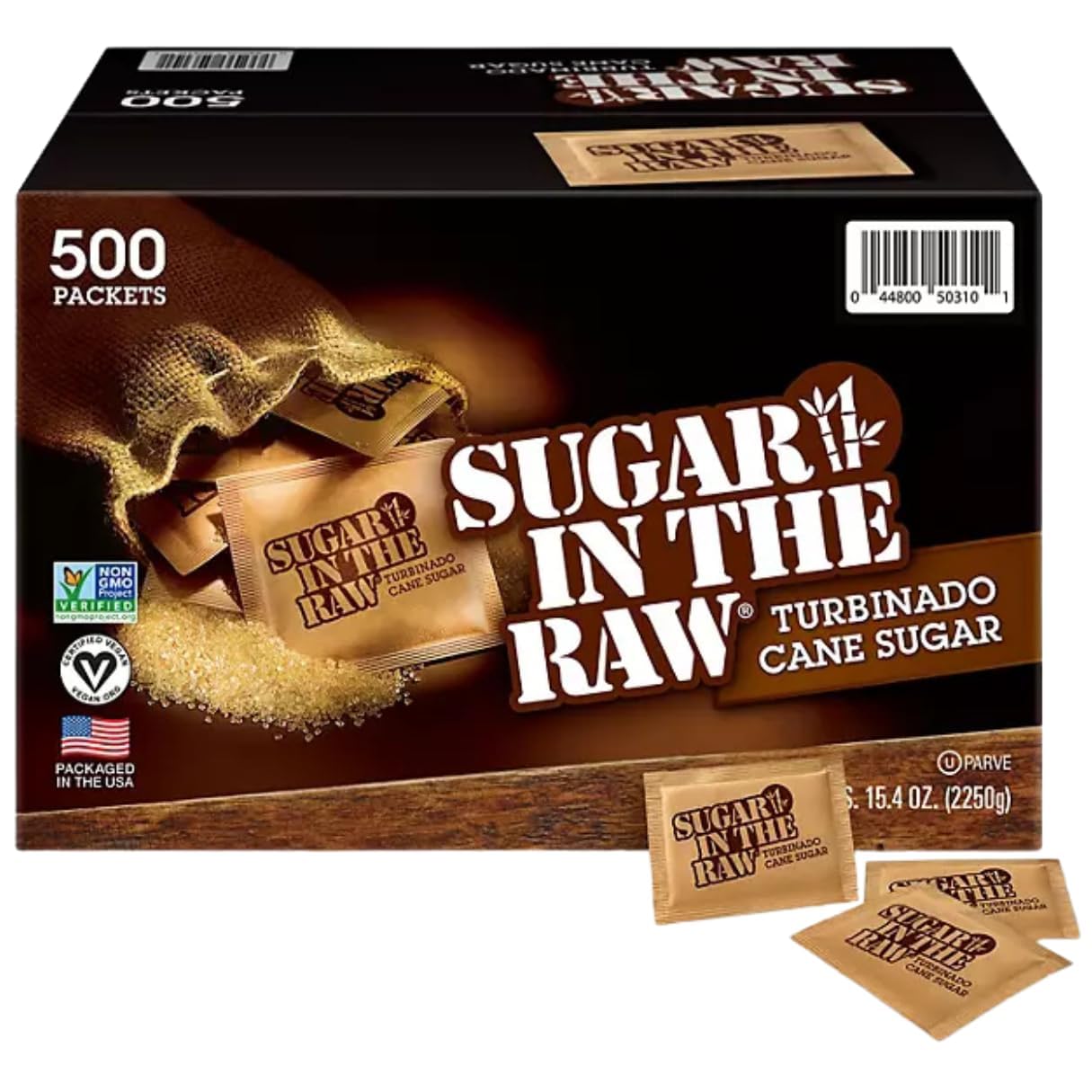 Sugar Packets, Raw Sugar, 0.18 oz Packets, 500 per Carton