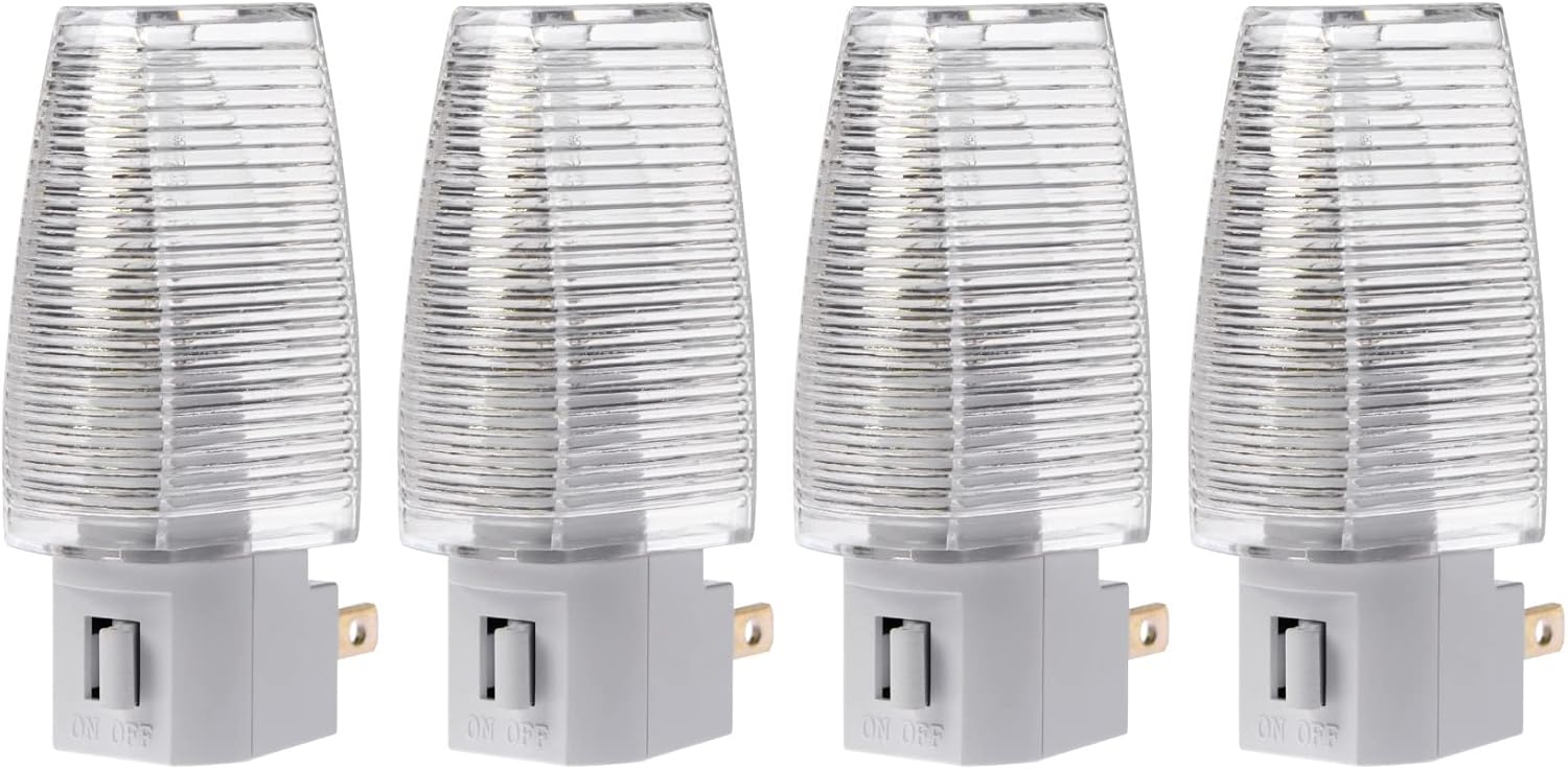 Plug in Night Light with Manual On/Off Switch for Hallway, Kid’s Bedroom, Stairways – Includes 4W Bulb | 4 Pack