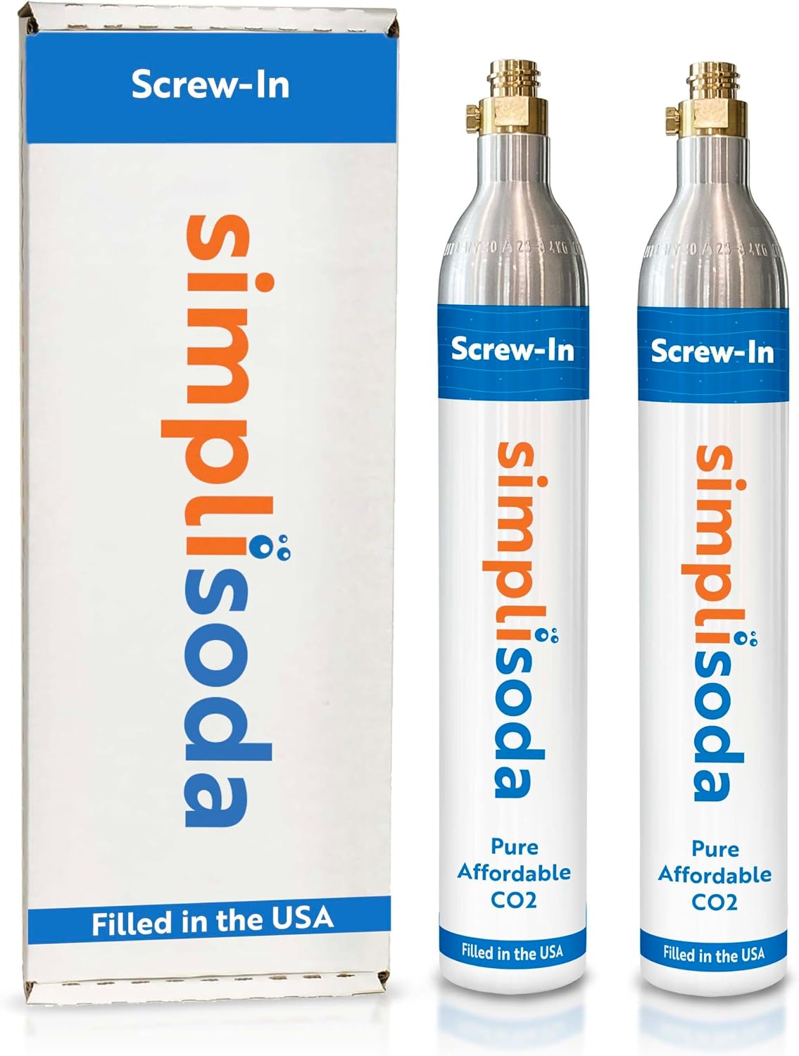 Simpli Soda 60L CO2 Canister Cylinders - Compatible w/Sodastream BLUE Screw-In Only, Ninja Thirsti, Philips, and More - Threaded Style Soda Streaming Machine CO2 Tanks Gas Refill, | 14.5 oz, Set of 2