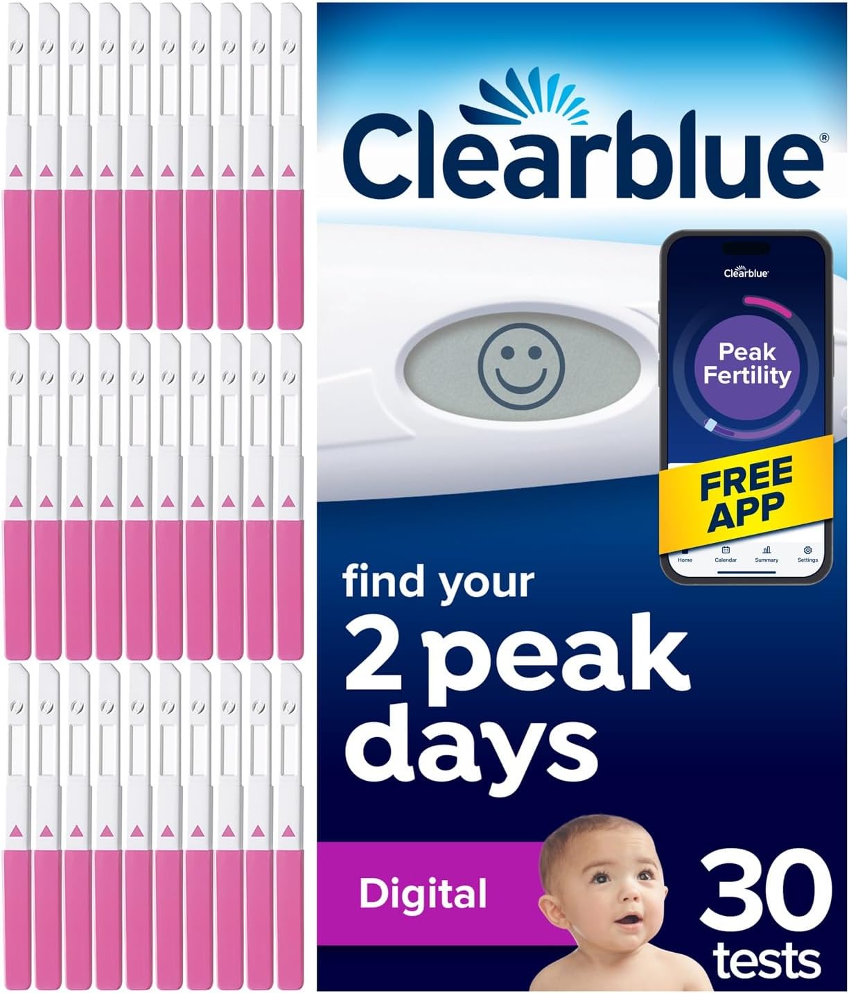 Clearblue Digital Ovulation Test Kit (OPK), Find Your 2 Peak Days, 1 Digital Holder And 30 Tests, Try The FREE Clearblue Period & Cycle Tracker App