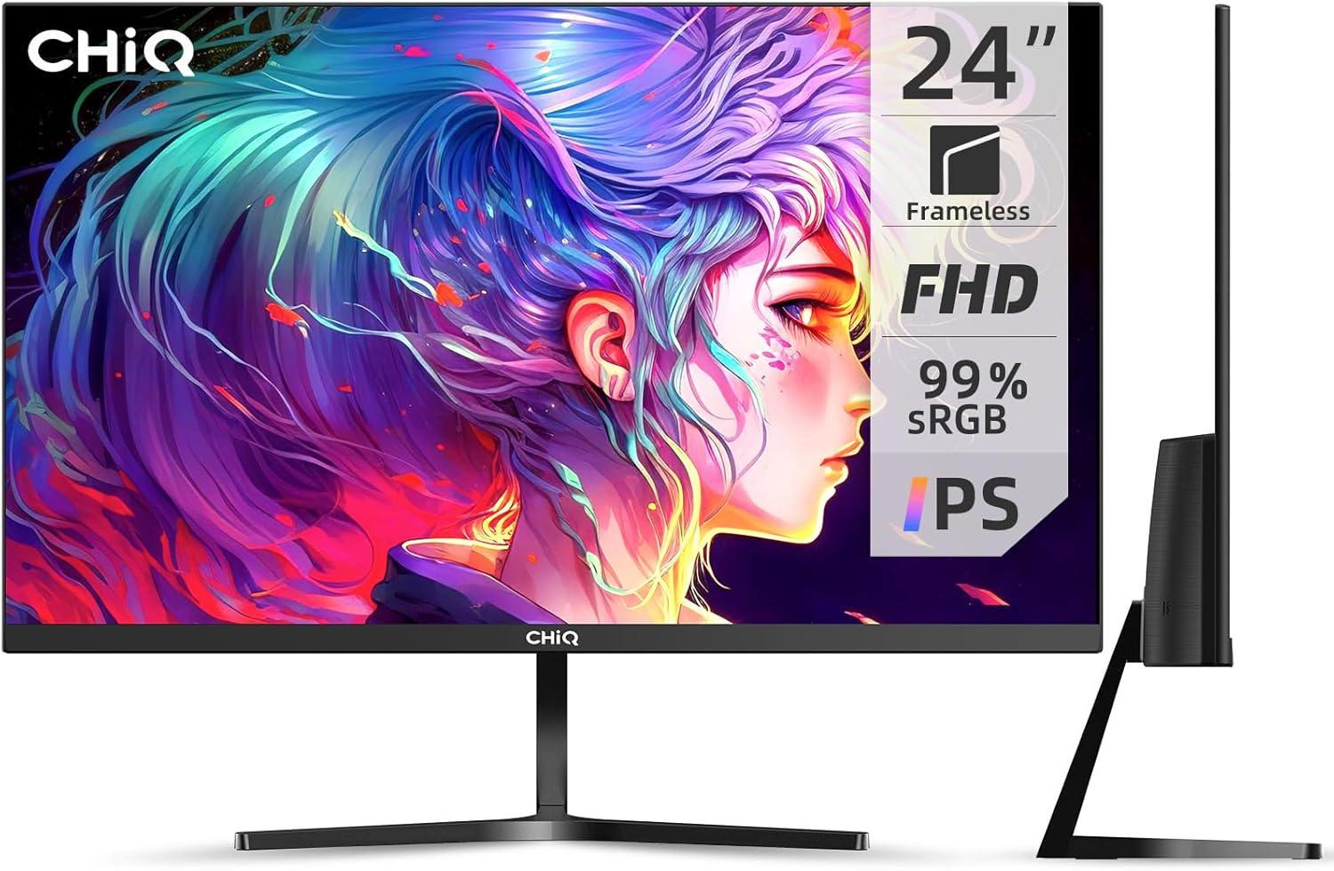 CHiQ 24F650, 24 Inch Monitor, FHD(1920x1080) PC Monitor, 100Hz, Ultra Slim, 99% sRGB, HDMI&DP, VGA, USB, 2024 New