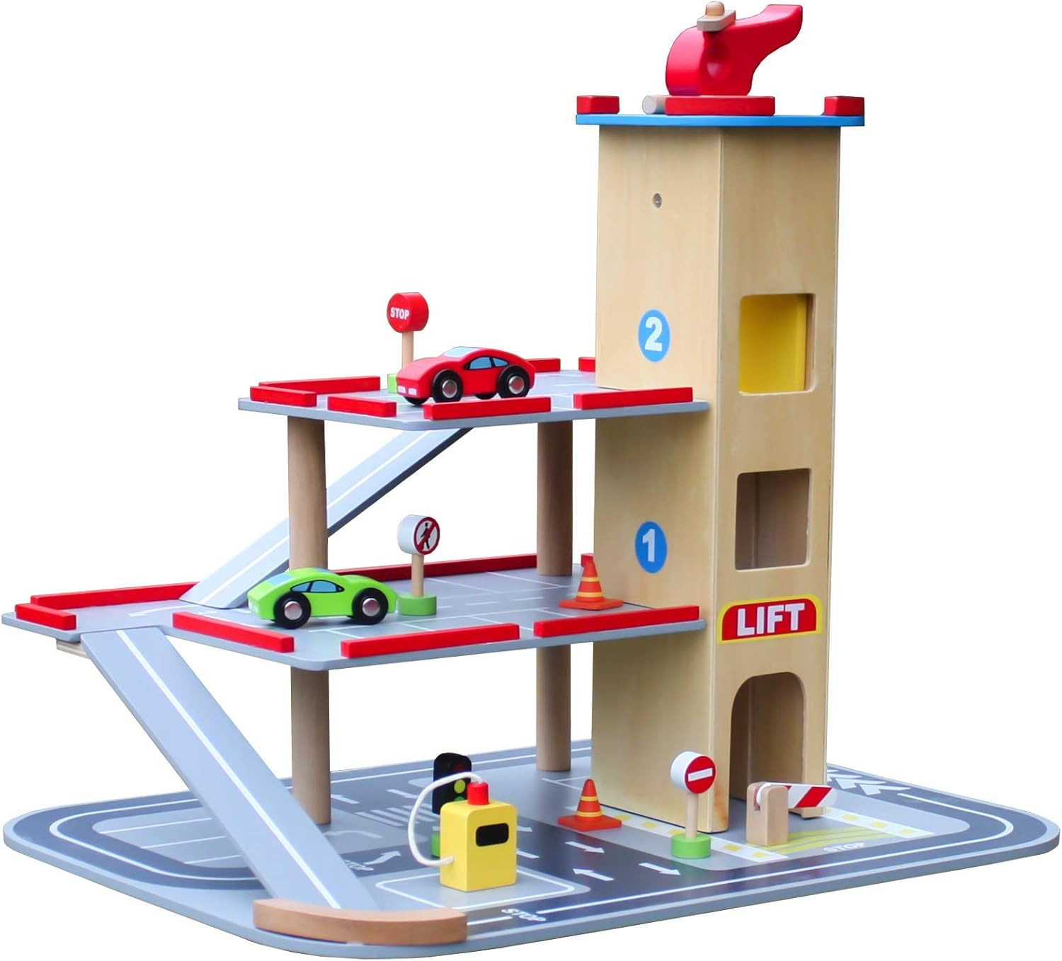 HYGRAD® Wooden Car Garage Toy For Boys Girls, Kids Parking Garage Playset Educational Toy