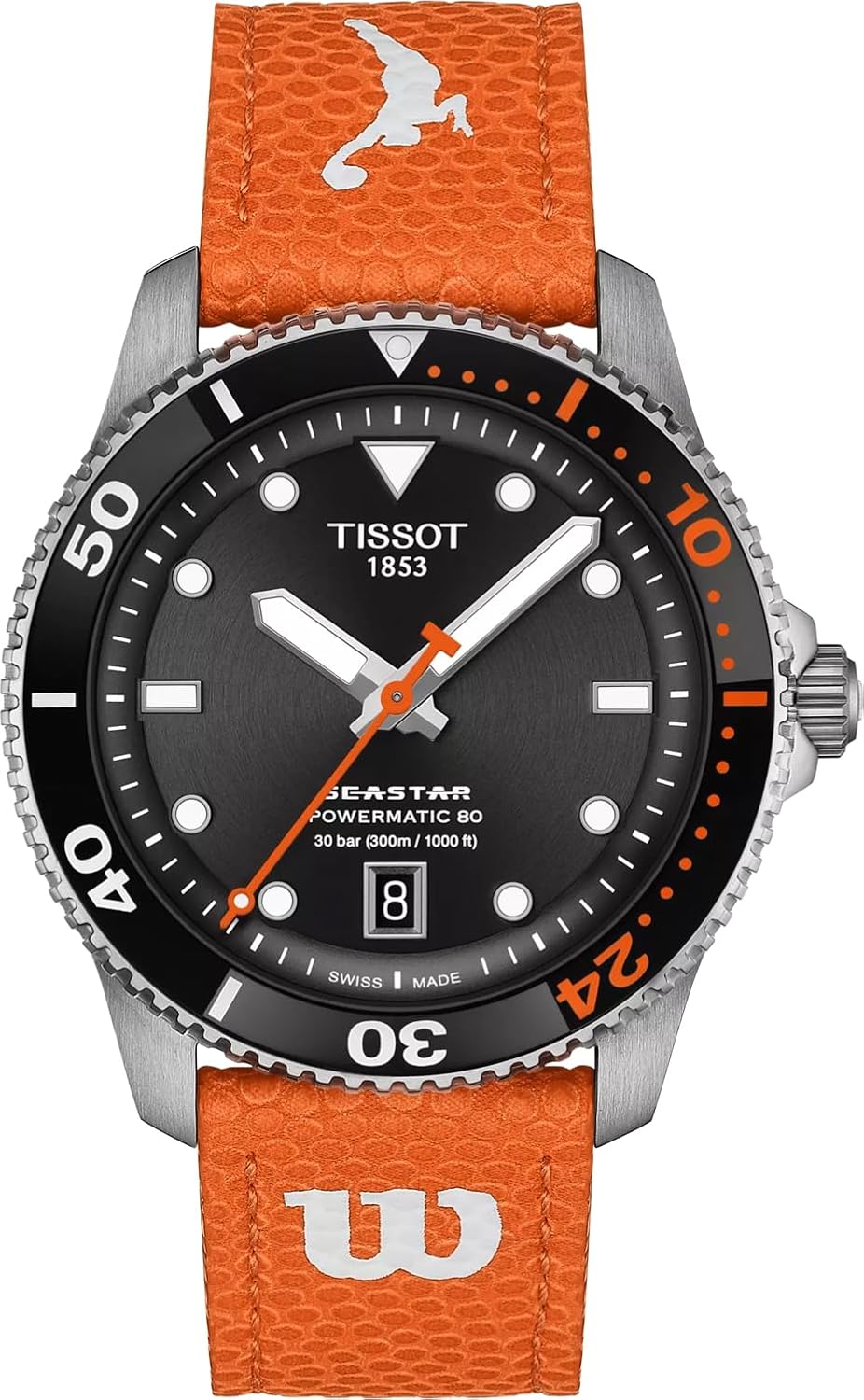 Tissot Womens Seastar Wilson WNBA 316L Stainless Steel Case Automatic Watch, Orange, Leather Strap, (T1208071705100)