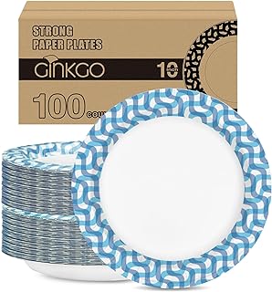 Ginkgo 100 Count Paper Plates 10 inch Bulk Thickened Heavy Duty Disposable Plates for Party, Wedding, Dinner, Kitchen, Picnic and Everyday Use