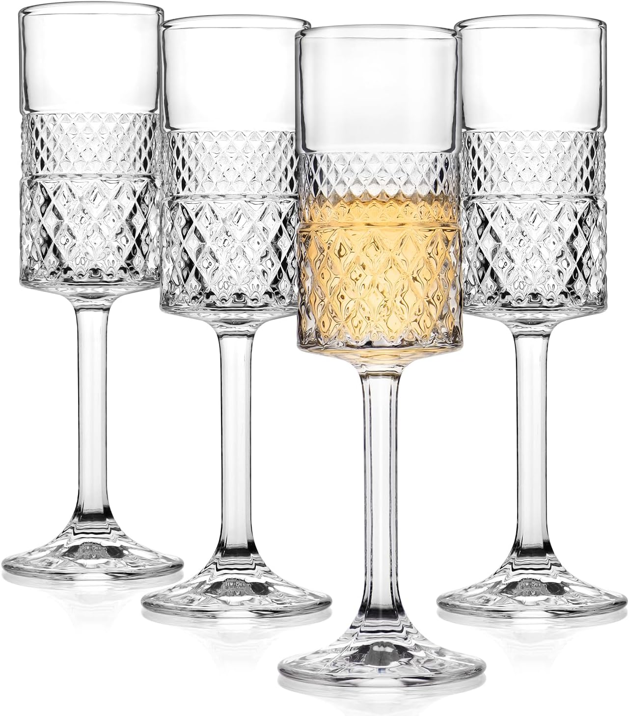 Champagne Flutes Set of 4, 7oz Square Champagne Glasses, Lead-free Crystal Champagne Flute Glass, Unique Gift for Birthday, Wedding, Anniversary