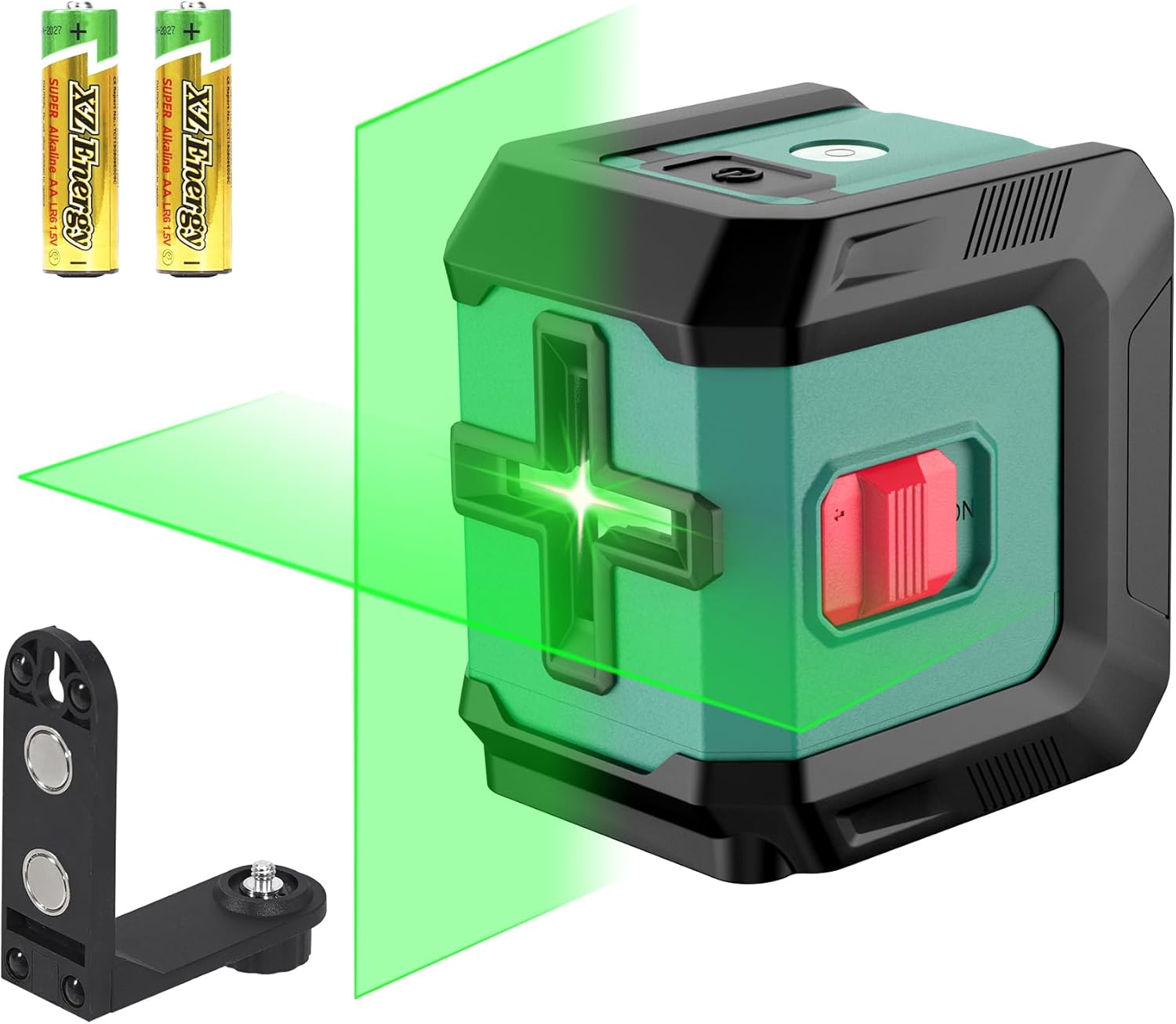 HYCHIKA Laser Level 15 M, Horizontal and Vertical Cross Line Laser, Green Laser Spirit Level 3 Levels of Brightness Adjustment, Magnetic Bracket and Batteries, for Decoration, DIY