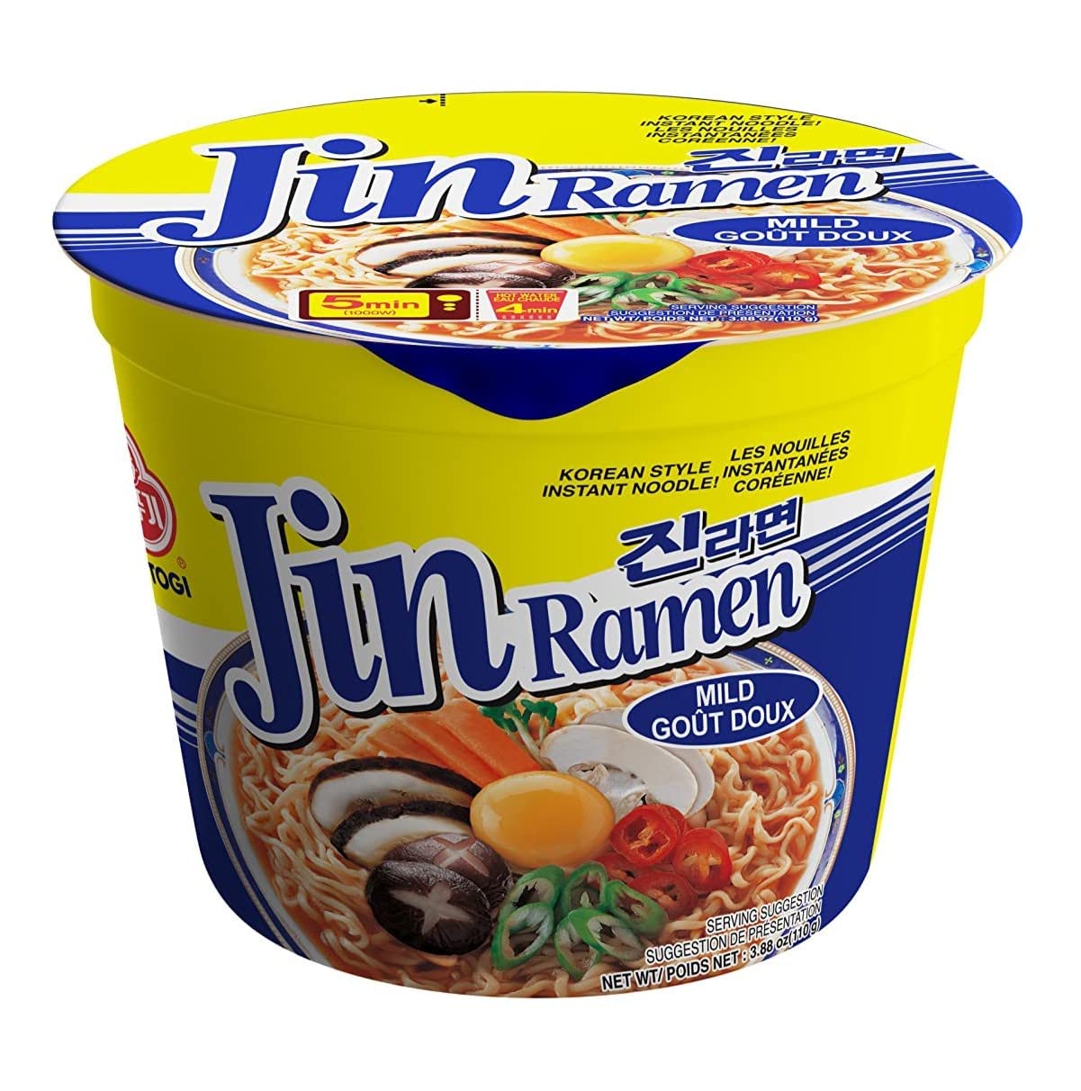 OTOKI JIN RAMEN MILD, KOREAN STYLE INSTANT NOODLE, RICH FLAVOR, Instant Cup Bowl Ramen, Best tasting ramyun, Traditional gourmet taste [6 BOWL] (110gX6)-1 BOX, (MICROWAVE SAFE)