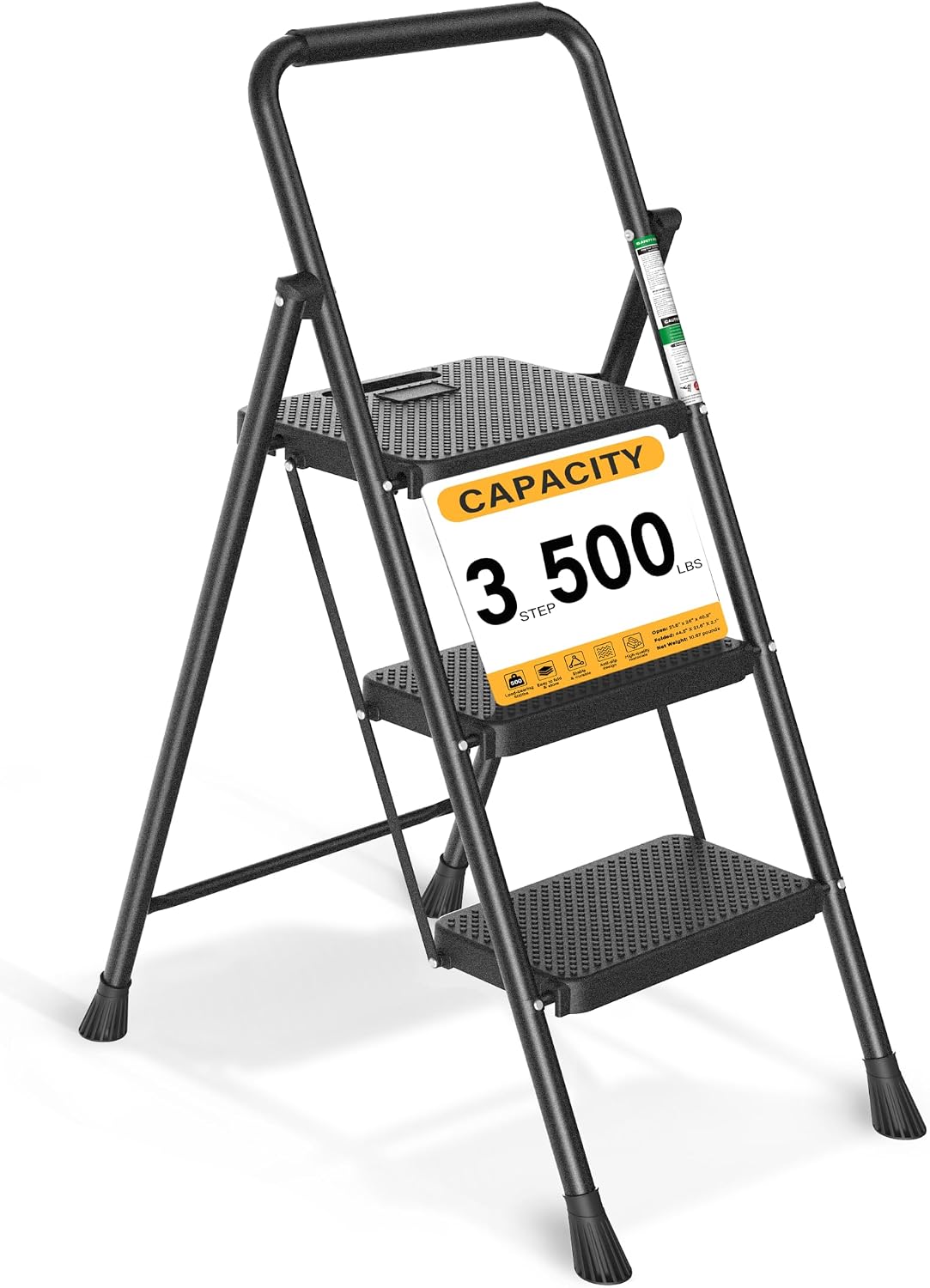 Arbusb Step Ladder, Folding Steel Ladder with Handrail & Wide Pedals