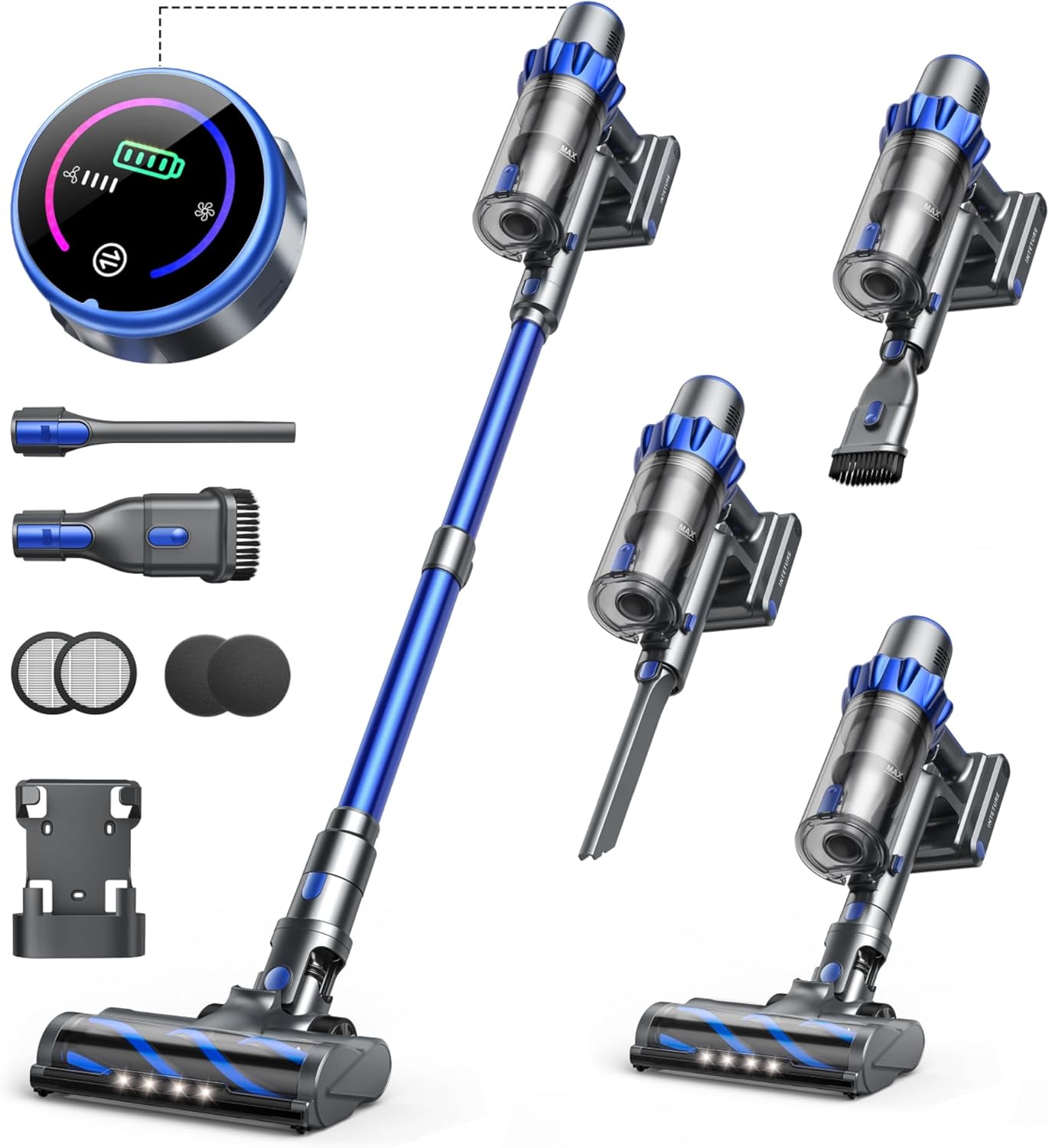 INTETURE Cordless Vacuum Cleaner 450W/40Kpa,Powerful Stick Vacuum Cleaner with Auto Mode, Up to 55Mins Runtime,Color Touch Screen,1.5L Dust cup, Lightweight Vacuums for Hardwood Floor Carpet Pet Hair