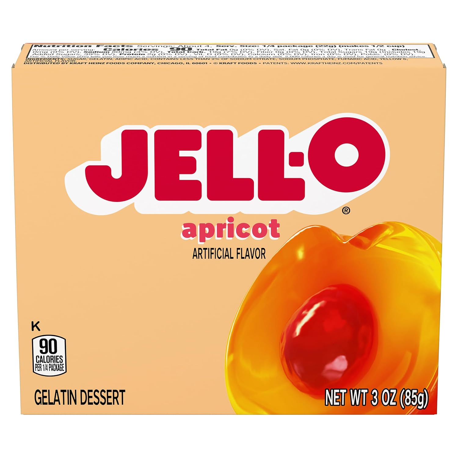 Jell-O Instant Gelatin Dessert Mix, Apricot Flavored Gelatin, No Artificial Sweeteners & No High Fructose Corn Syrup, Fat Free, 3-Ounce Box (Pack of 2)
