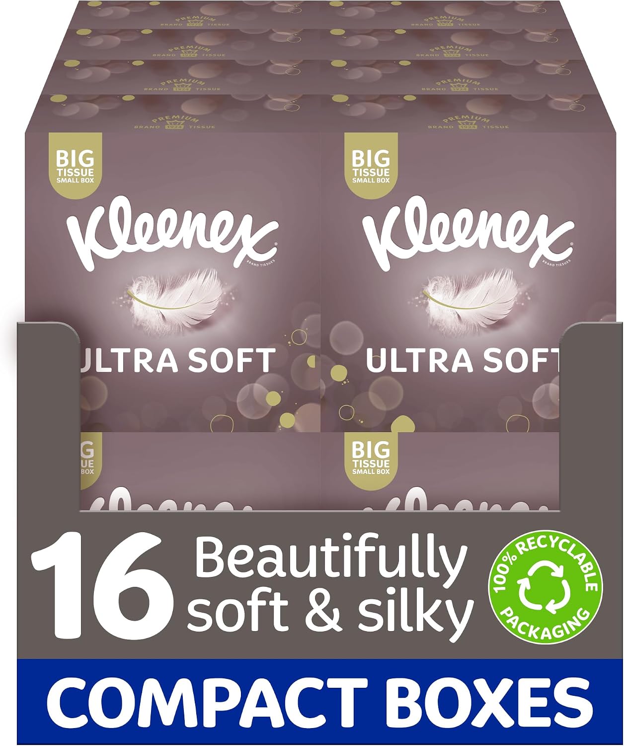 Kleenex Ultra Soft Extra Large Tissue in 16 Compact Boxes - Our Softest Tissue - Supremely Soft and Silky Tissues Designed with Luxury in Mind