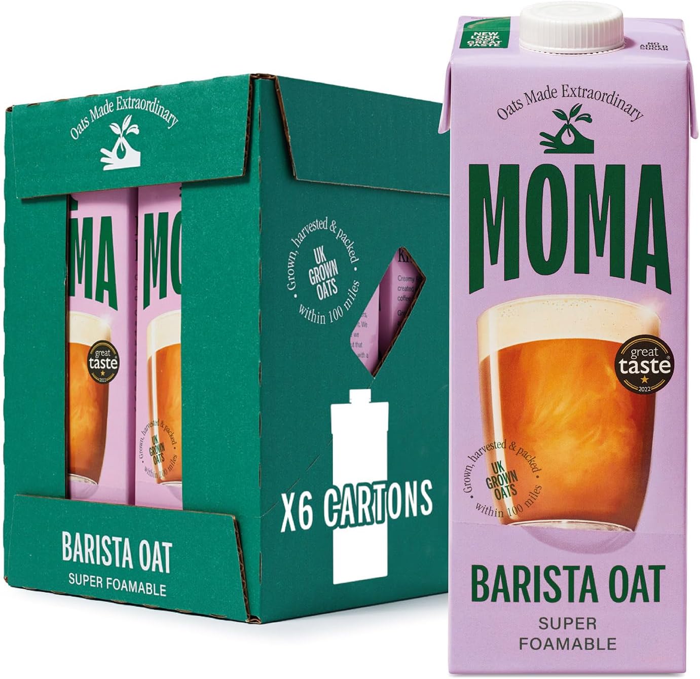 MOMA Barista Oat Drink - 6 x 1L - 100% Plant Based Vegan - Perfect for Frothy Coffee - Made with the whole of the oat for fibre and delicious flavour - No Added Sugar - Vit D, B2 and B12