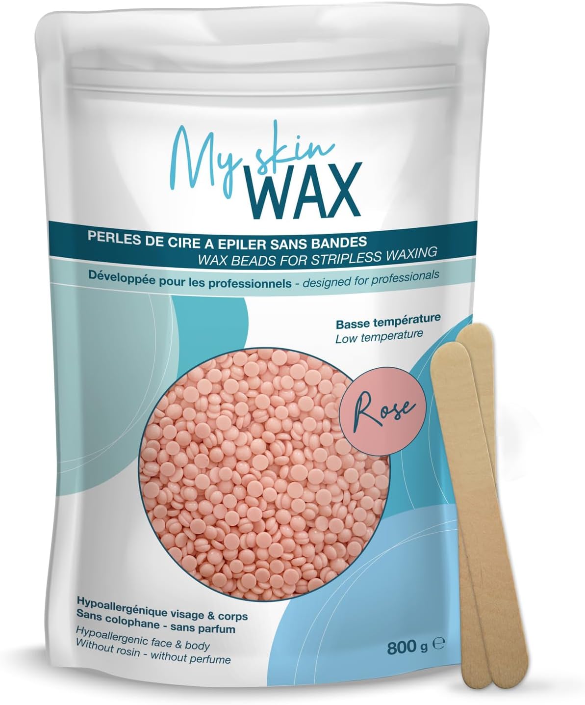 My Skin Wax - Hard Wax Beads, 800g, Hypoallergenic, Wax Beads for Sensitive Skin, Painless, Stripless Hair Removal Wax, Men, Women, Face wax, Leg Wax, Bikini Wax, Brazilian, Eye Brow, Lip