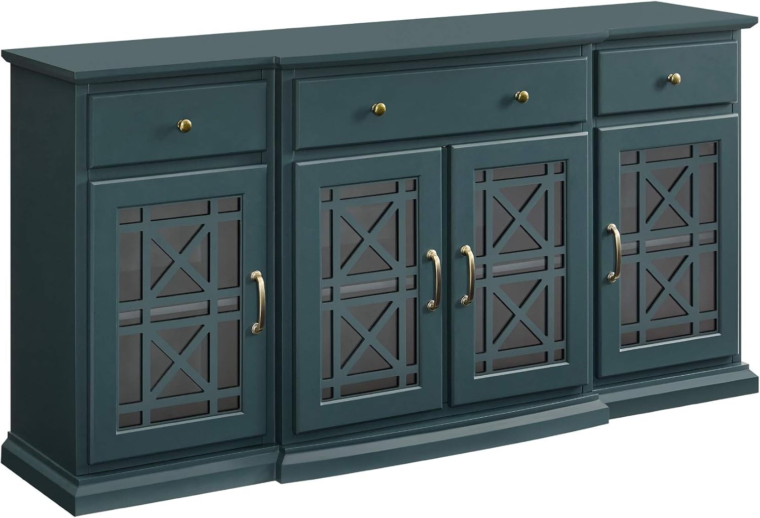 Walker Edison Modern Wood Glass Door Buffet Sideboard Living Room-Entryway Serving Storage Cabinet Doors-Dining Room Console, 60 Inch, Dark Teal