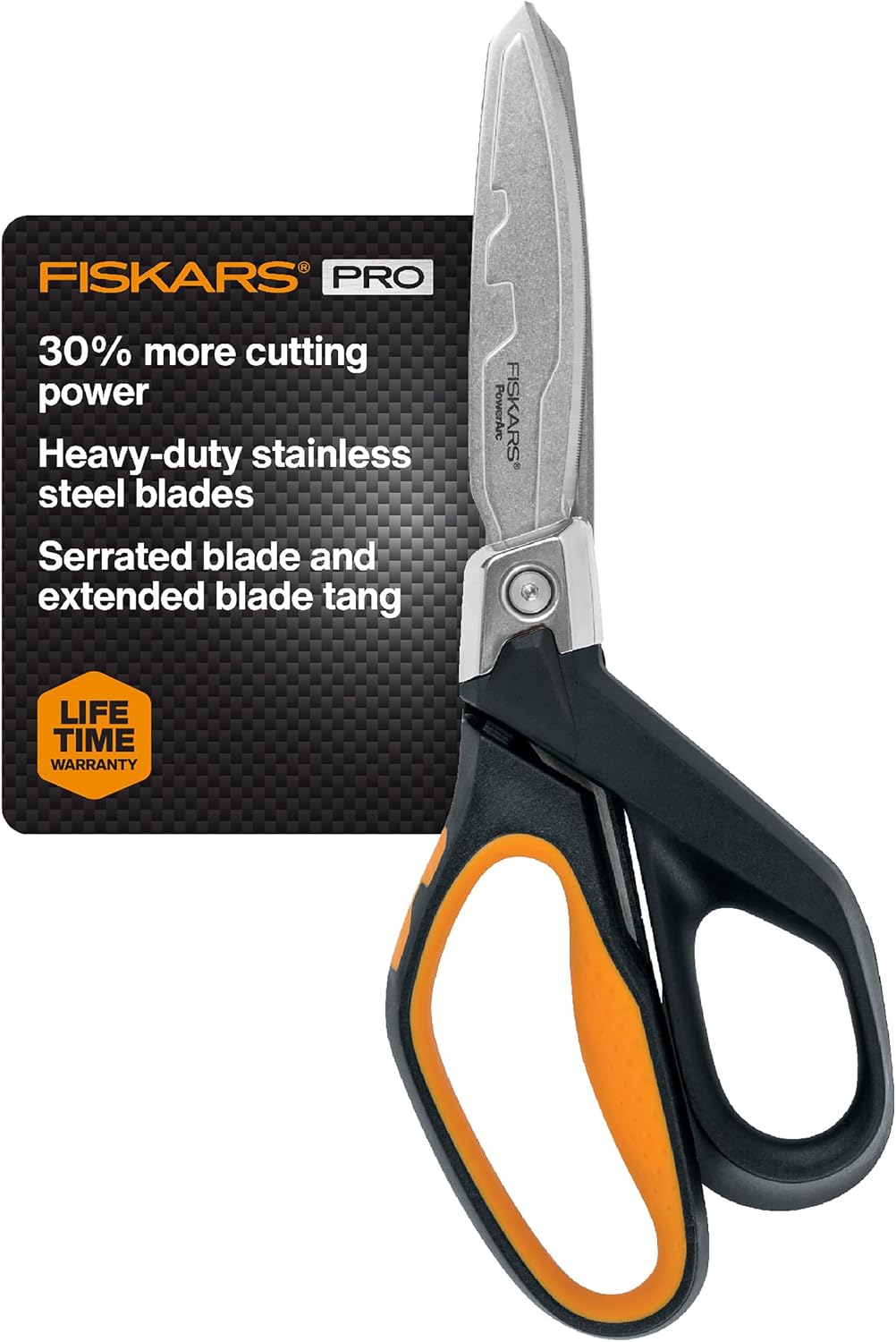 Fiskars Pro PowerArc Shop Shears, Heavy Duty Stainless Steel Scissor, Industrial Grade Tool for Building and Construction, 10 in, Orange/Black