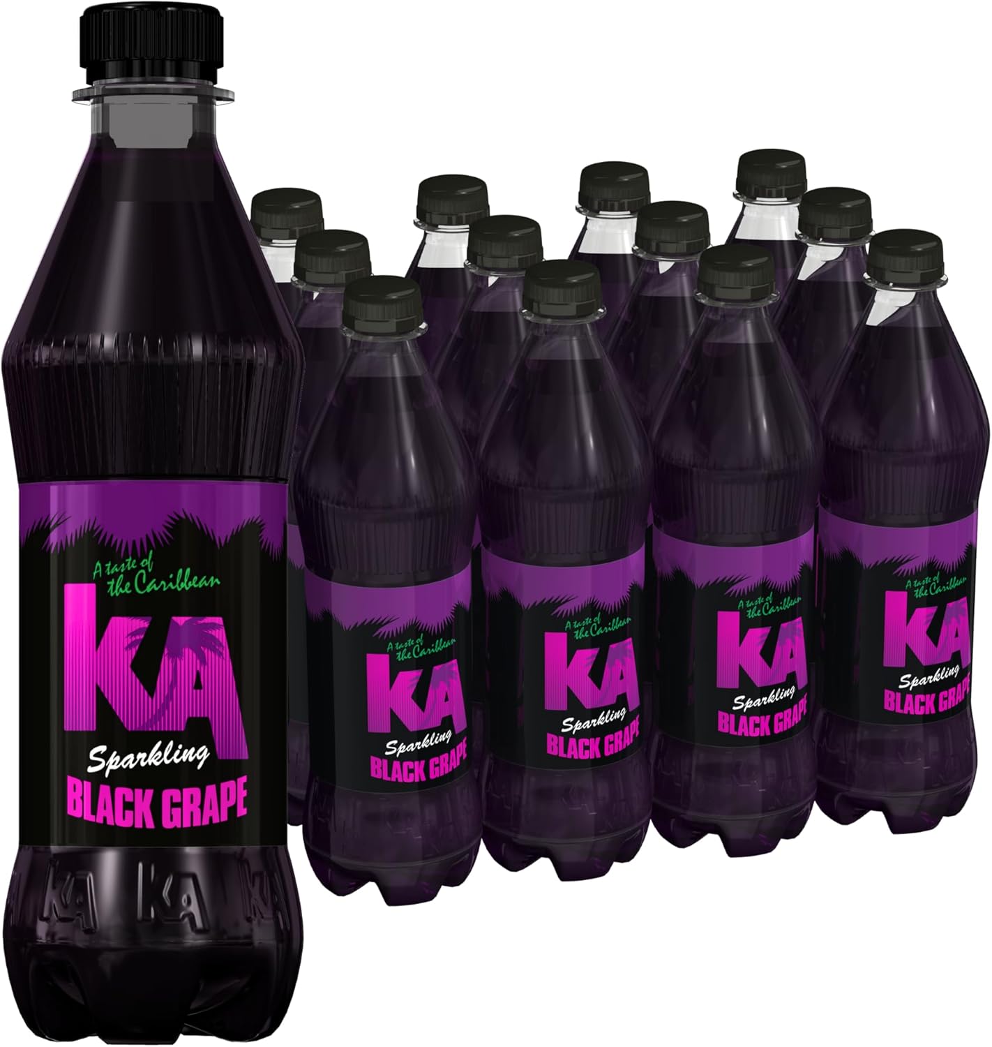 KA Caribbean Black Grape Fizzy Drinks - Traditional & Authentic Caribbean Jamaican Style Sparkling Drink - Soft Drinks Multipack - Black Grape Soda Drinks Bulk Pack - 12 x 500ml Bottles