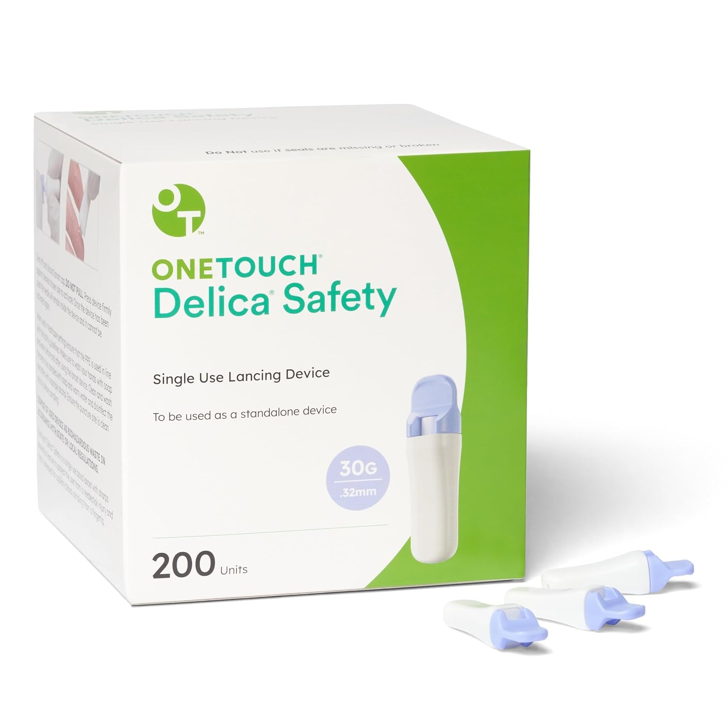 OneTouch Delica Safety Single-Use Lancing Device with Lancet, 200 Count | Preloaded Sterile Blood Sampling Lancets with Automatic Needle Retraction and a Silicone-Coated 30-Gauge Fine Needle
